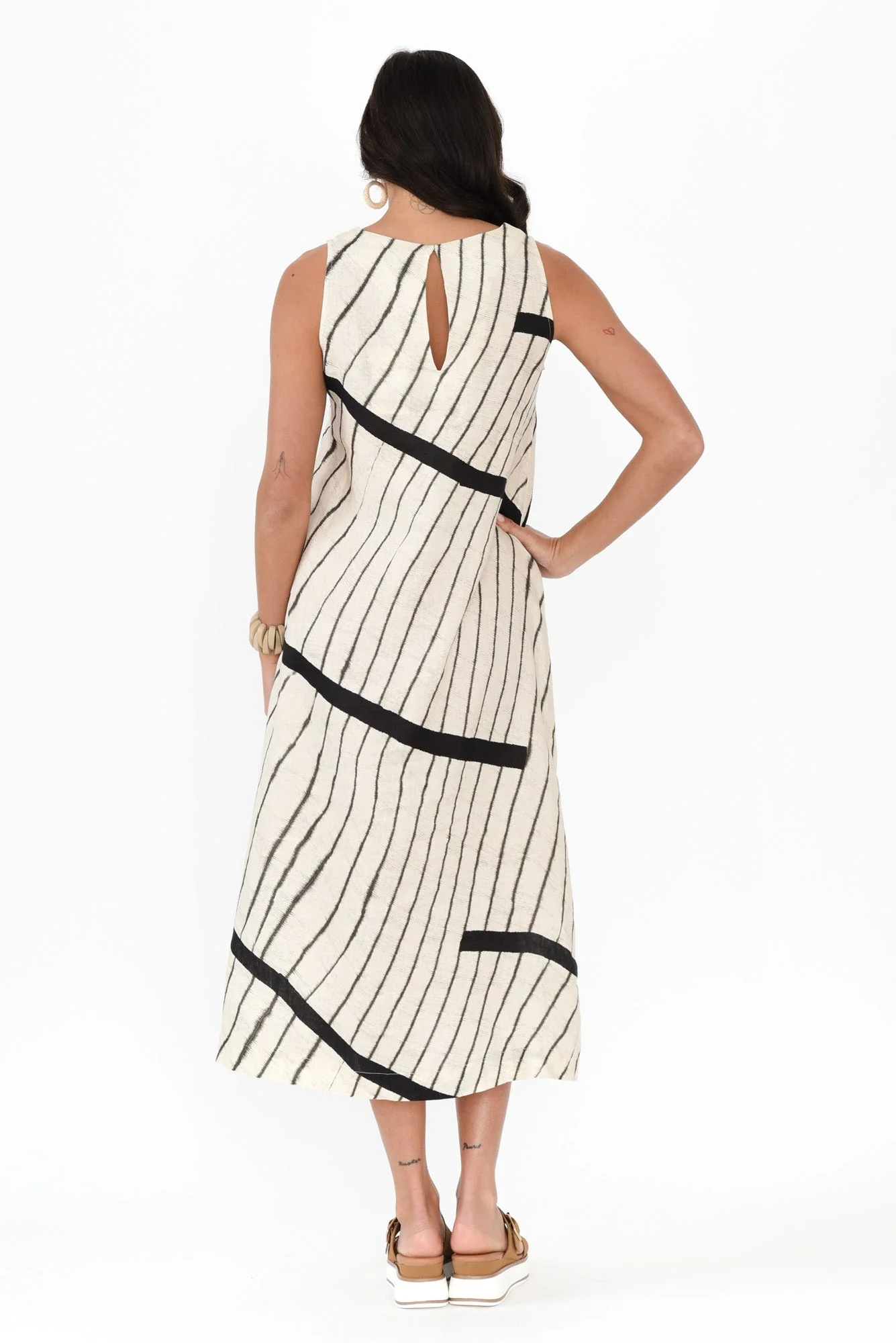 Sasha Black Stripe Linen Dress - Image 4