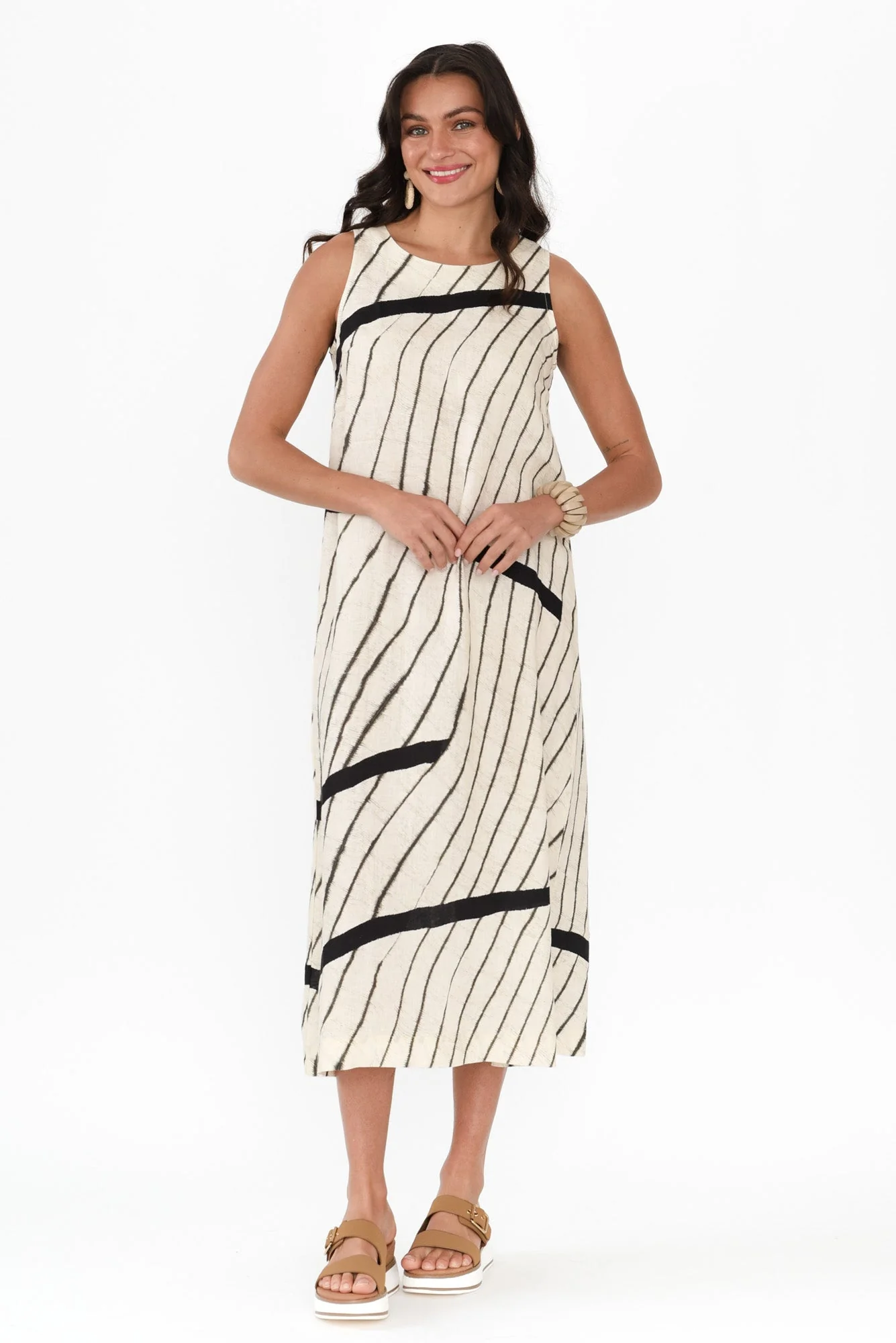 Sasha Black Stripe Linen Dress - Image 6