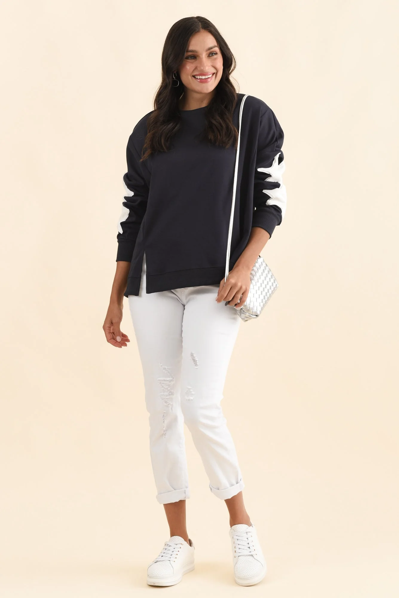 Saskia Navy Cotton Blend Sweatshirt - Image 2
