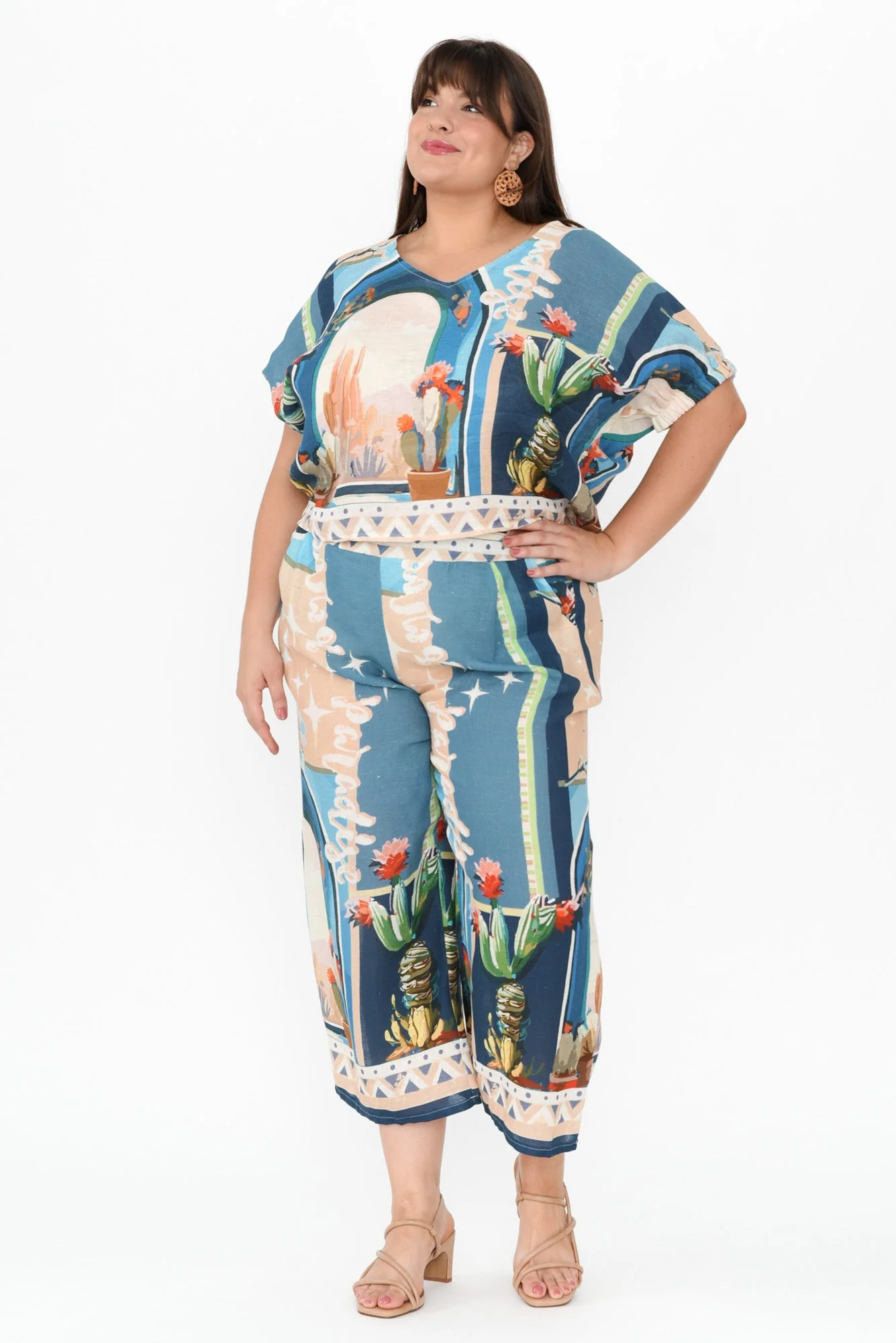 Sayuri Blue Cactus Linen Top - Image 2