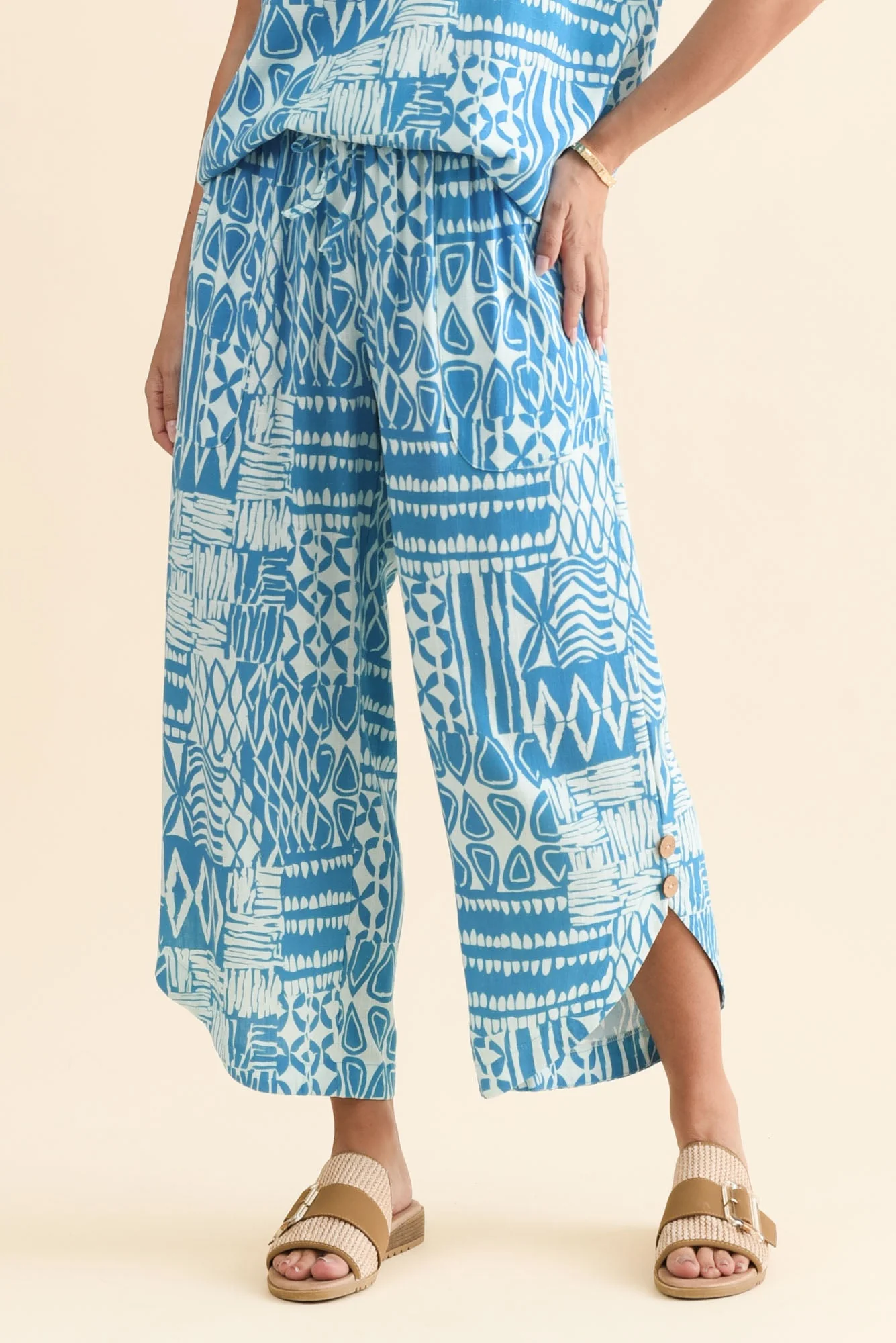 Scotty Blue Mosaic Linen Cotton Pants - Image 2
