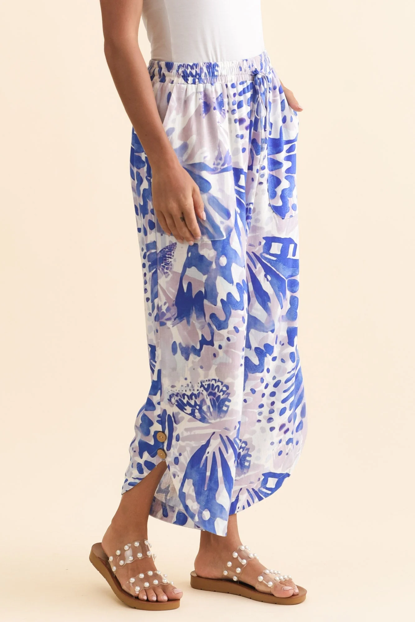 Scotty Cobalt Abstract Linen Cotton Pants - Image 3