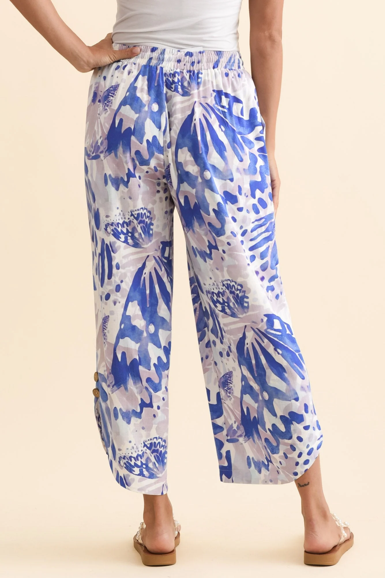 Scotty Cobalt Abstract Linen Cotton Pants - Image 4