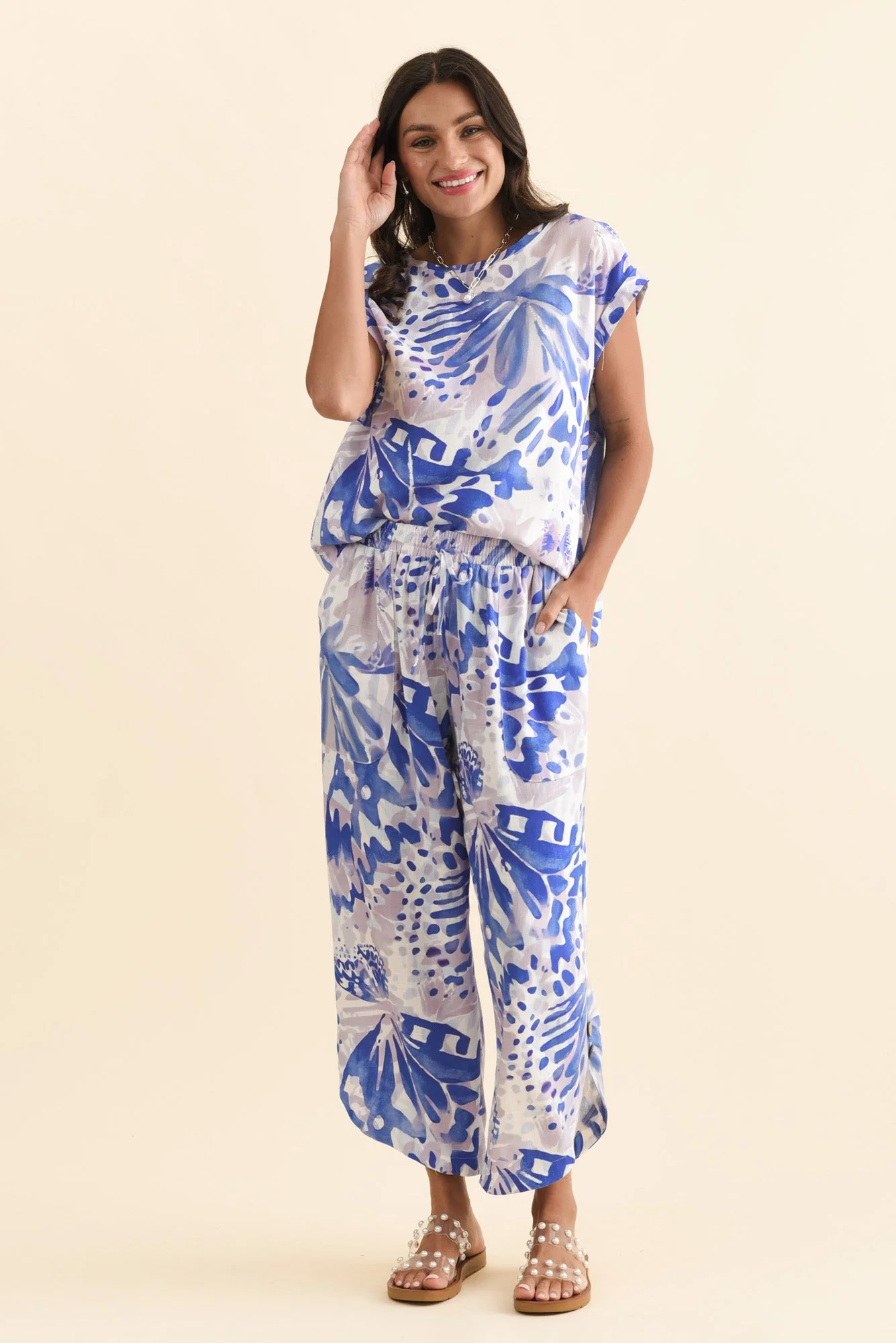 Scotty Cobalt Abstract Linen Cotton Pants - Image 6