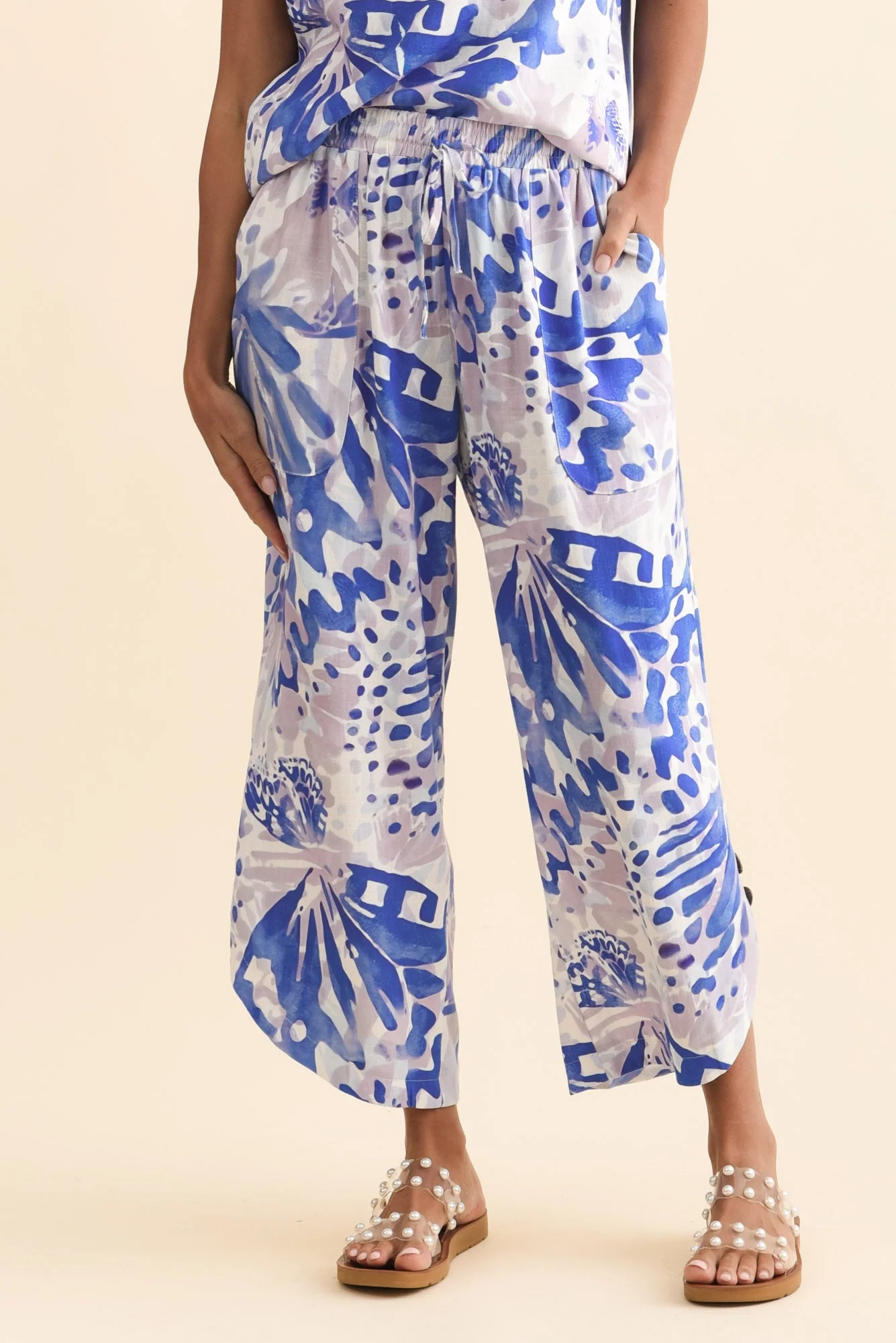Scotty Cobalt Abstract Linen Cotton Pants - Image 7