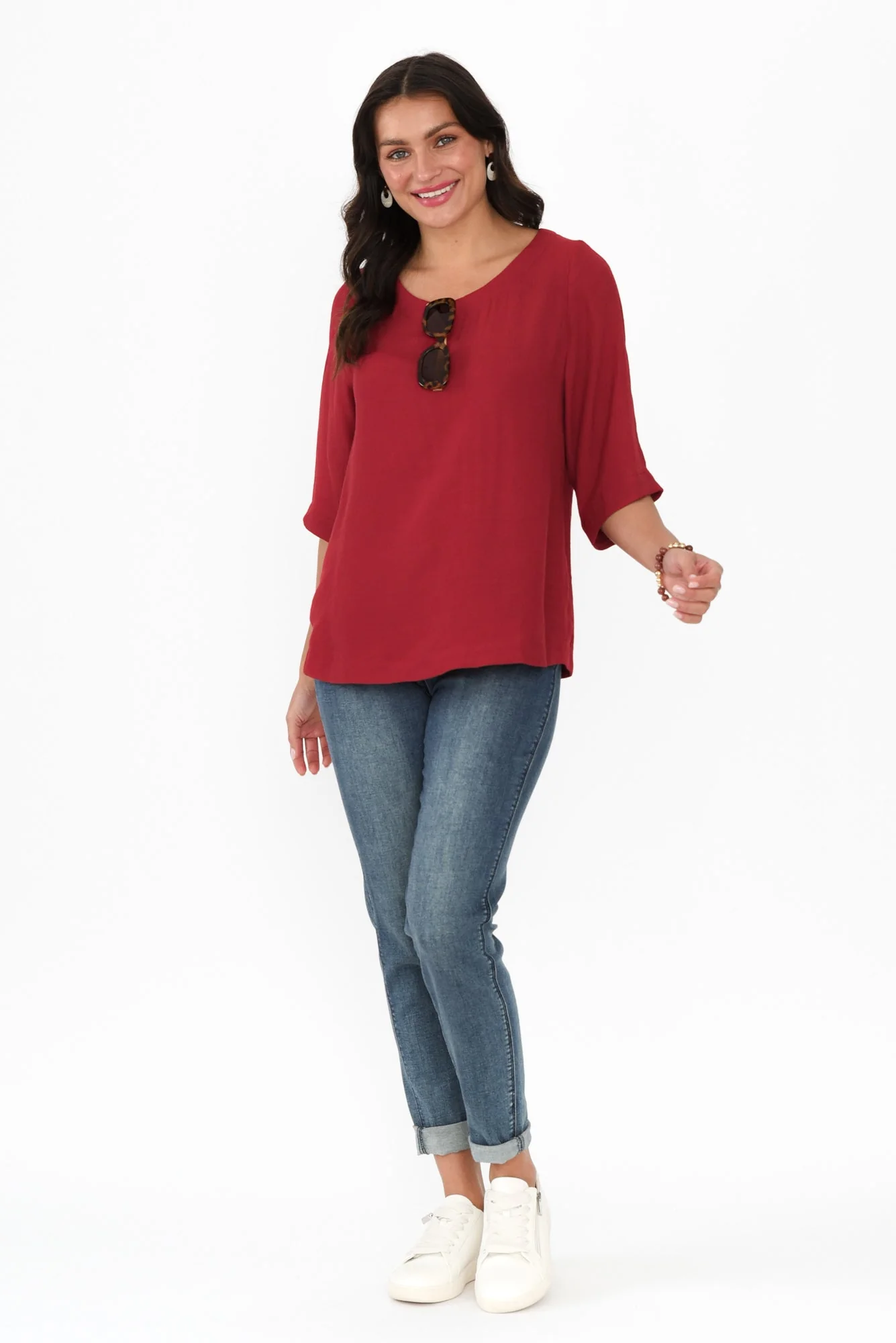 Selena Red 3/4 Sleeve Top - Image 2