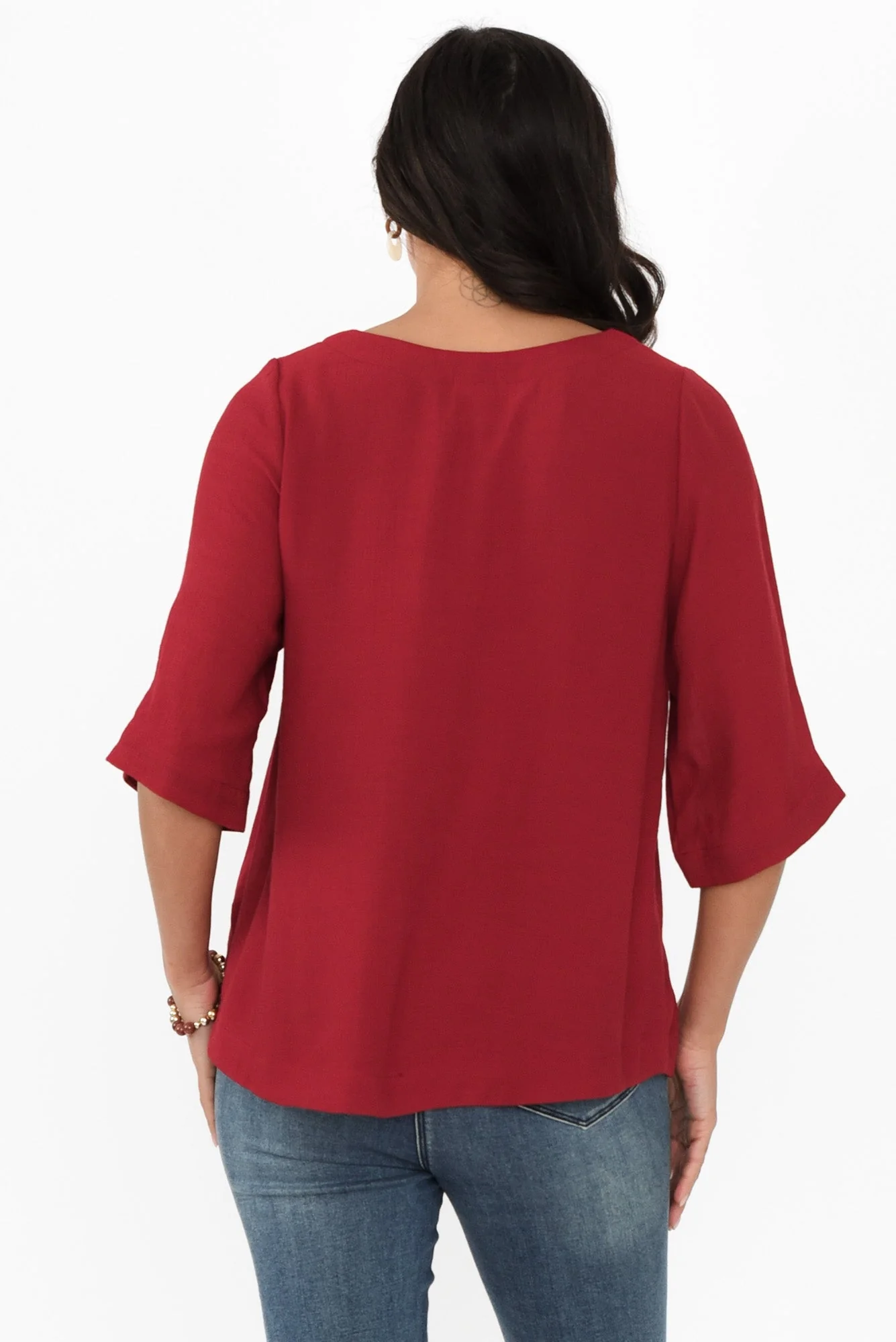 Selena Red 3/4 Sleeve Top - Image 4