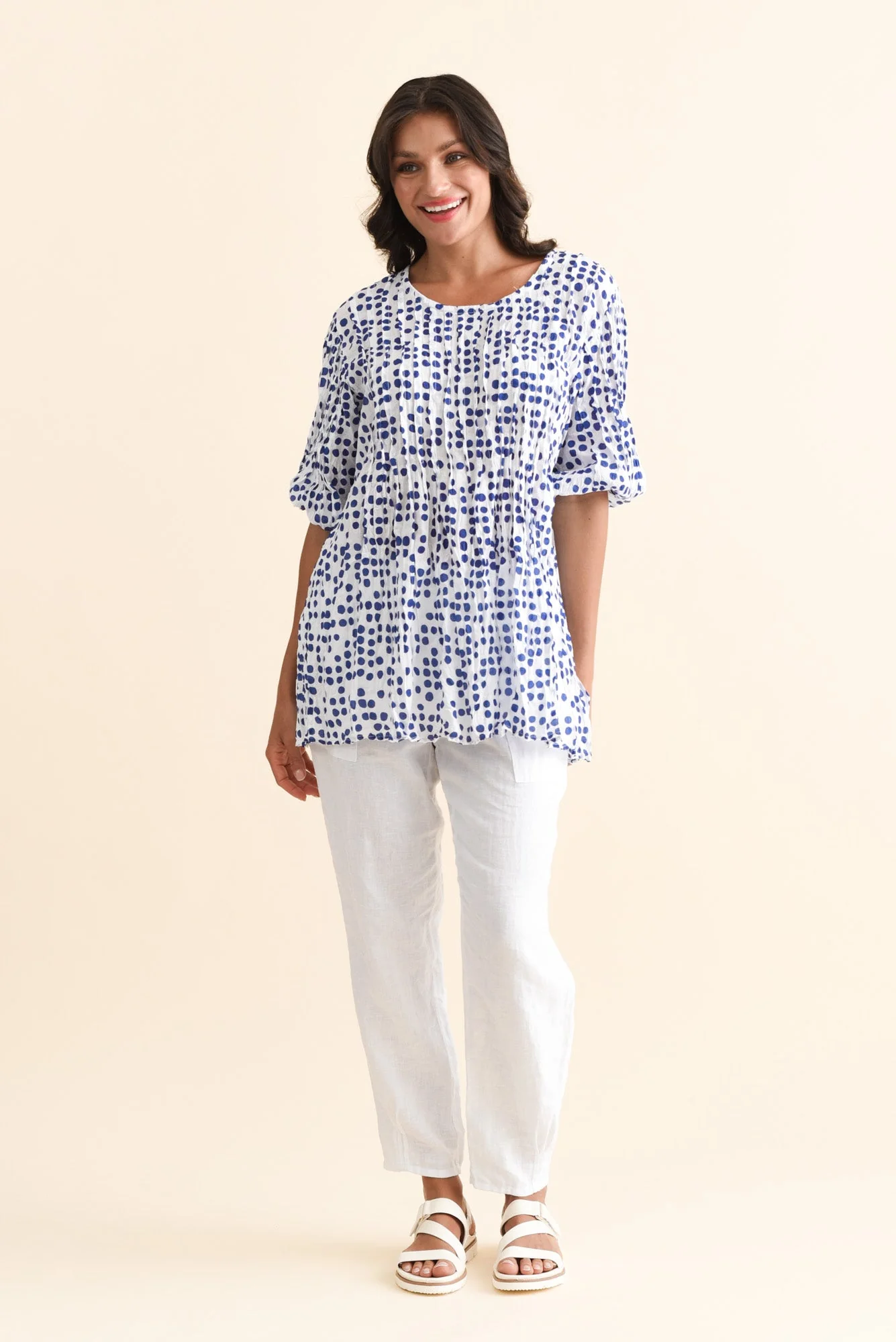 Selma Blue Confetti Crinkle Cotton Top - Image 7