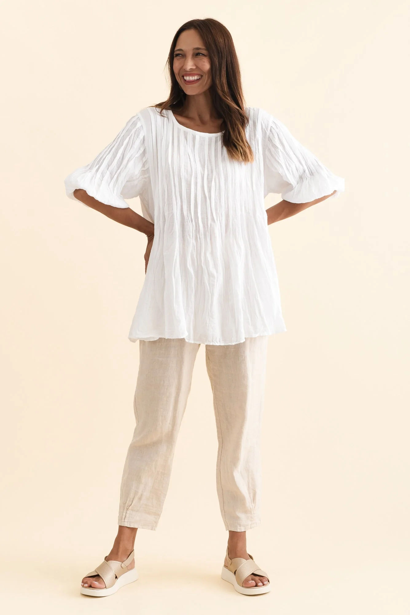 Selma White Crinkle Cotton Top - Image 3