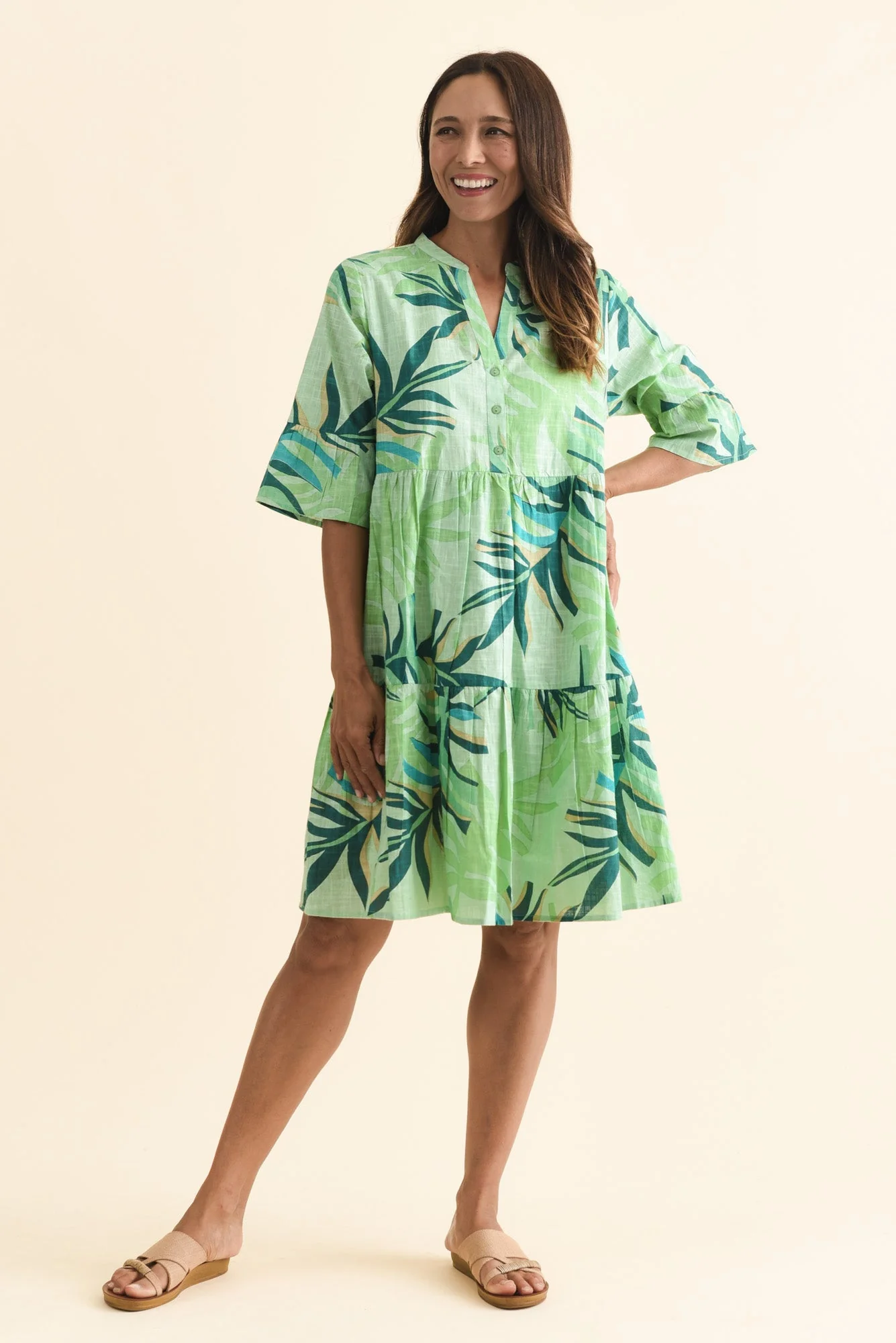 Senna Green Leaf Cotton Dress - Image 2