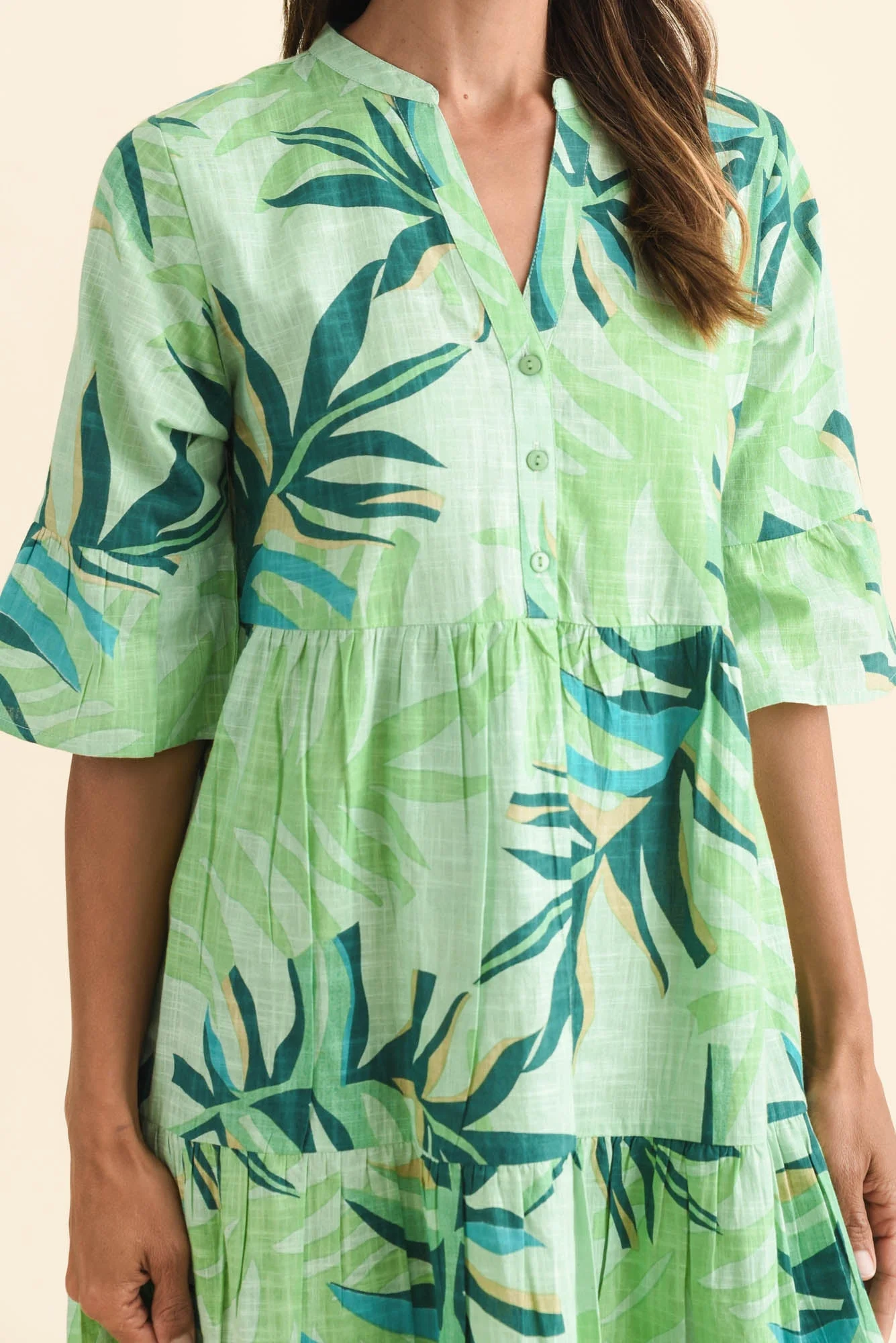 Senna Green Leaf Cotton Dress - Image 5