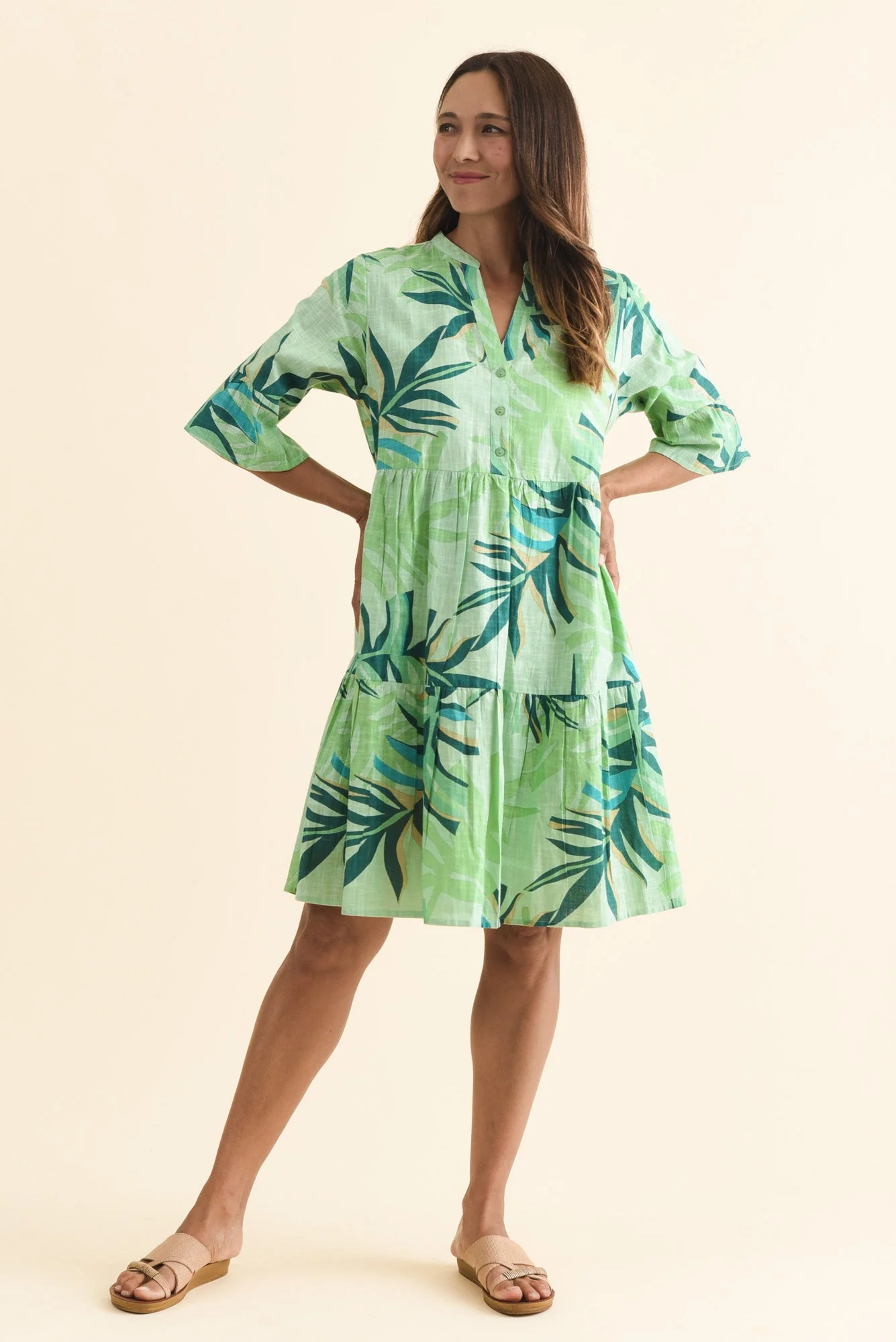 Senna Green Leaf Cotton Dress - Image 6