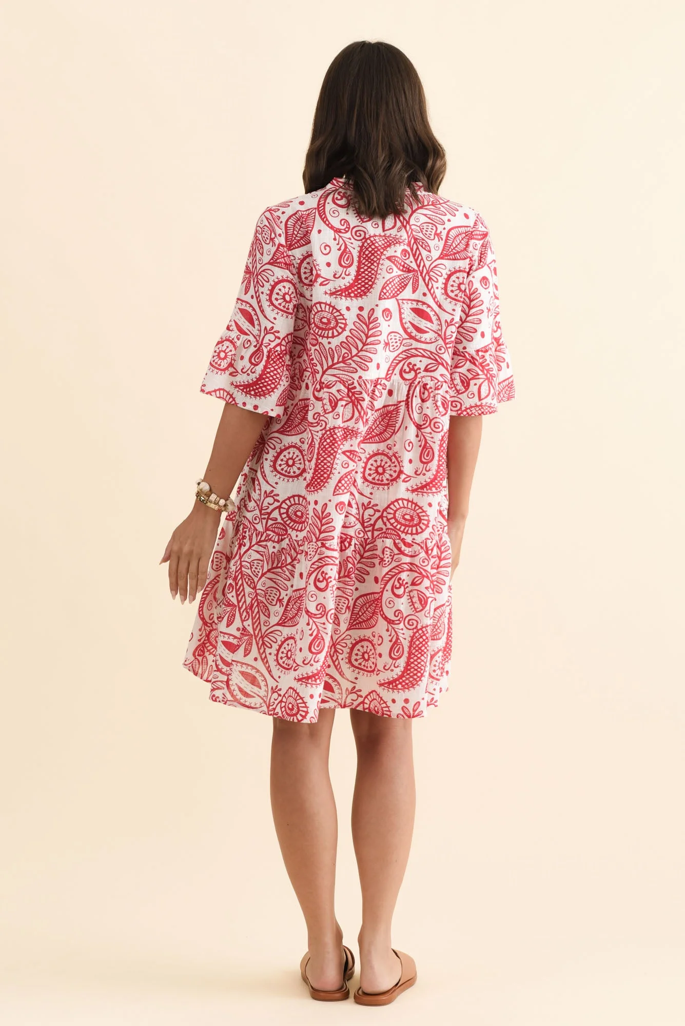 Senna Red Abstract Cotton Dress - Image 4