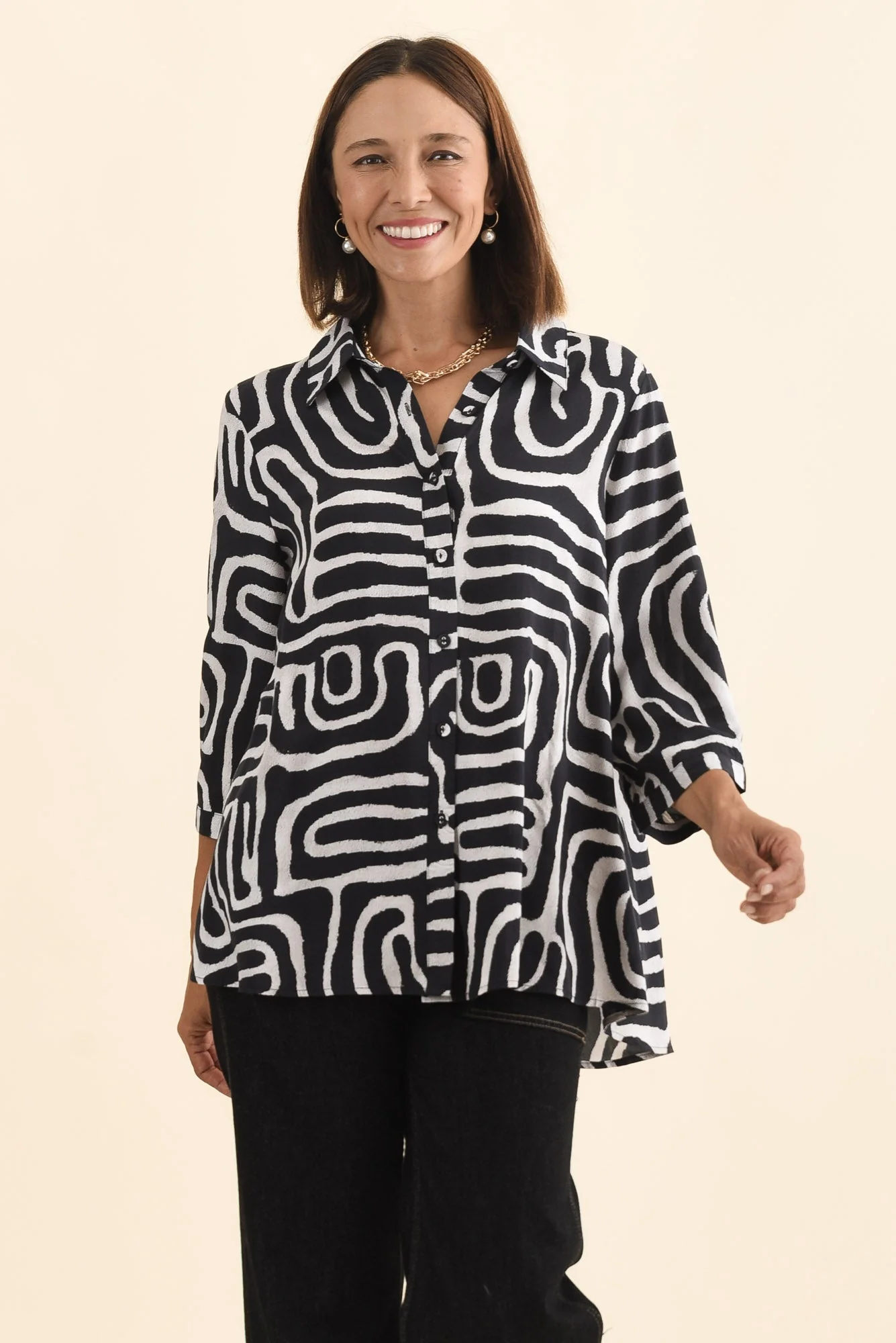 Shanae Black Abstract Collared Shirt - Image 2