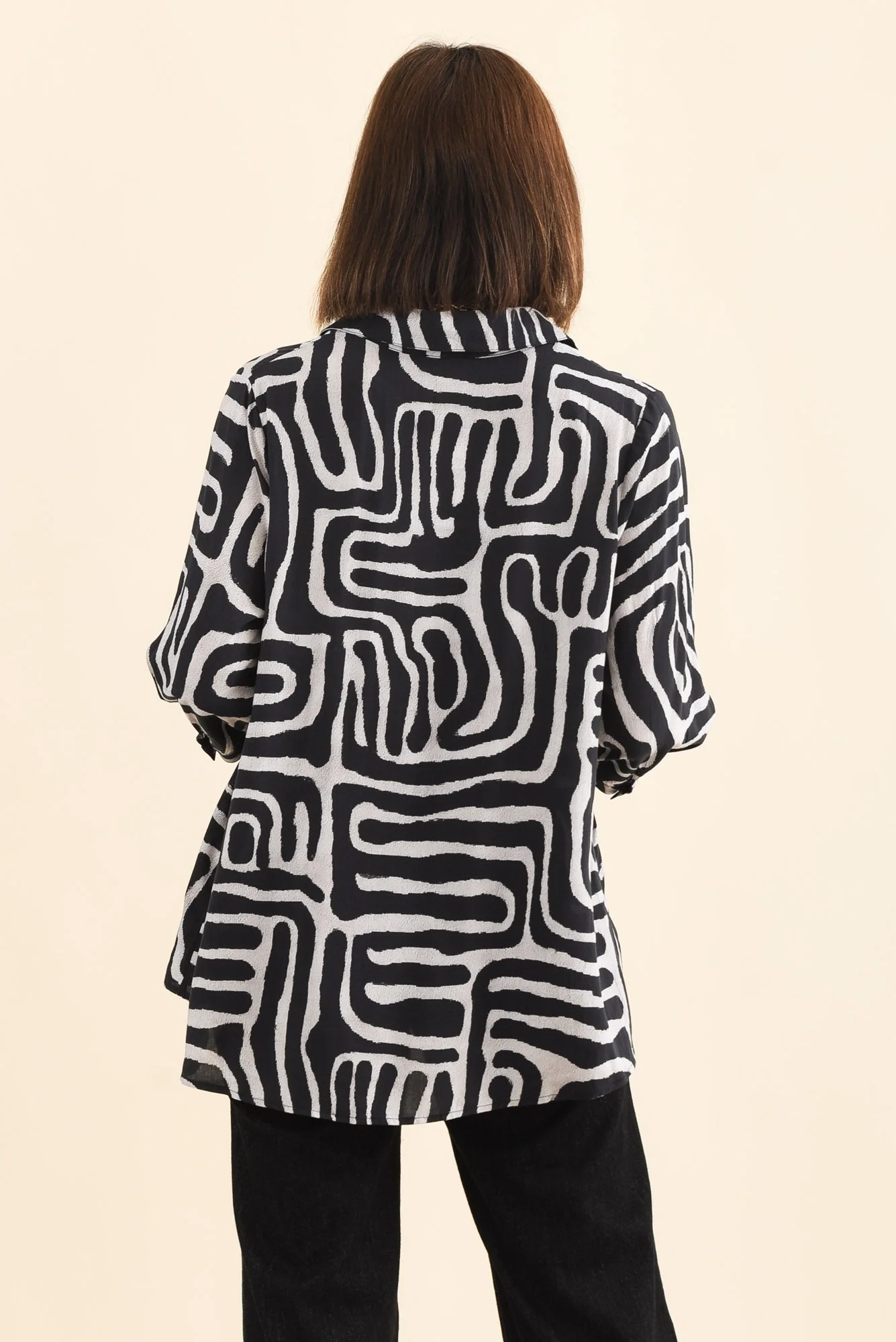 Shanae Black Abstract Collared Shirt - Image 5