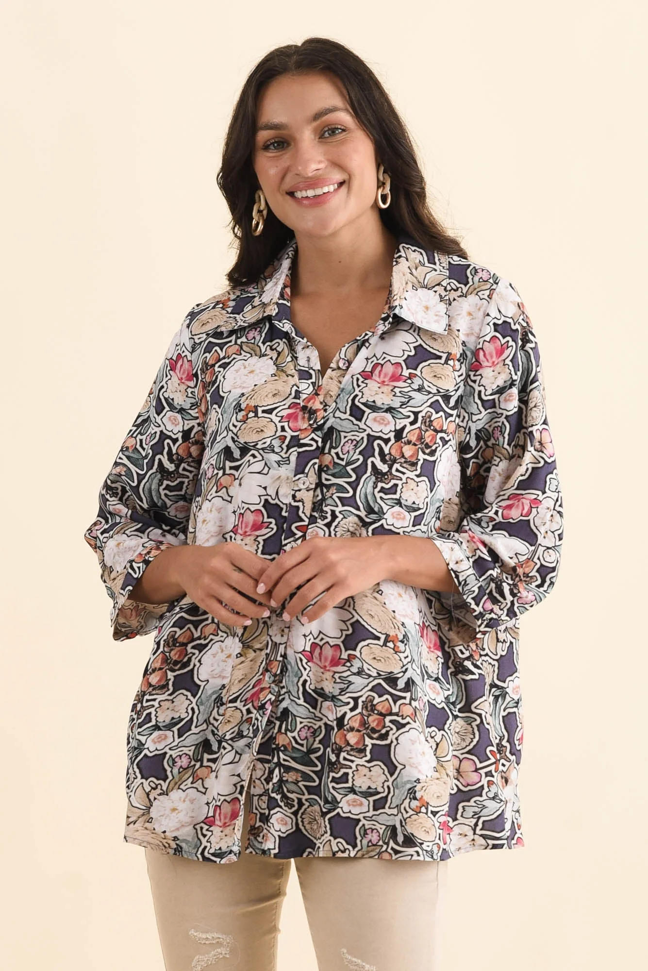 Shanae Navy Garden Collared Shirt - Image 2