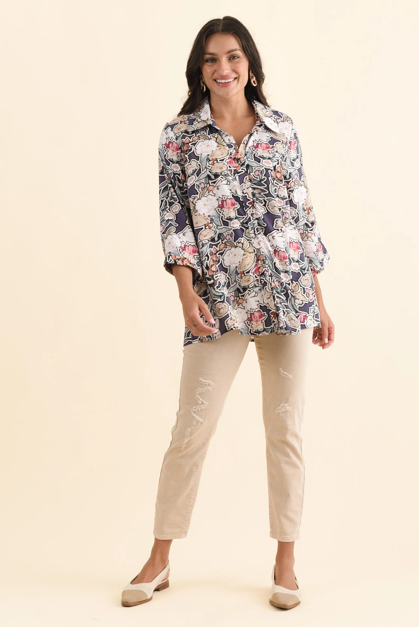 Shanae Navy Garden Collared Shirt - Image 3