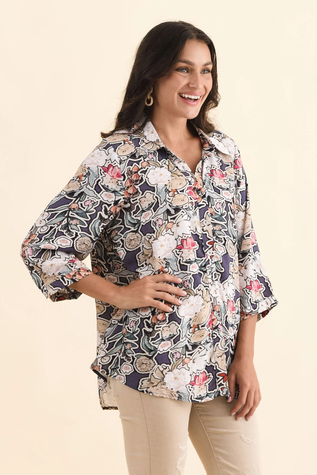 Shanae Navy Garden Collared Shirt - Image 4