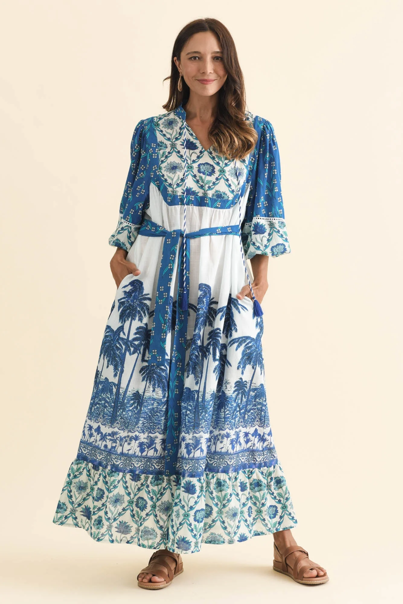 Shari Blue Tropical Cotton Dress - Image 3