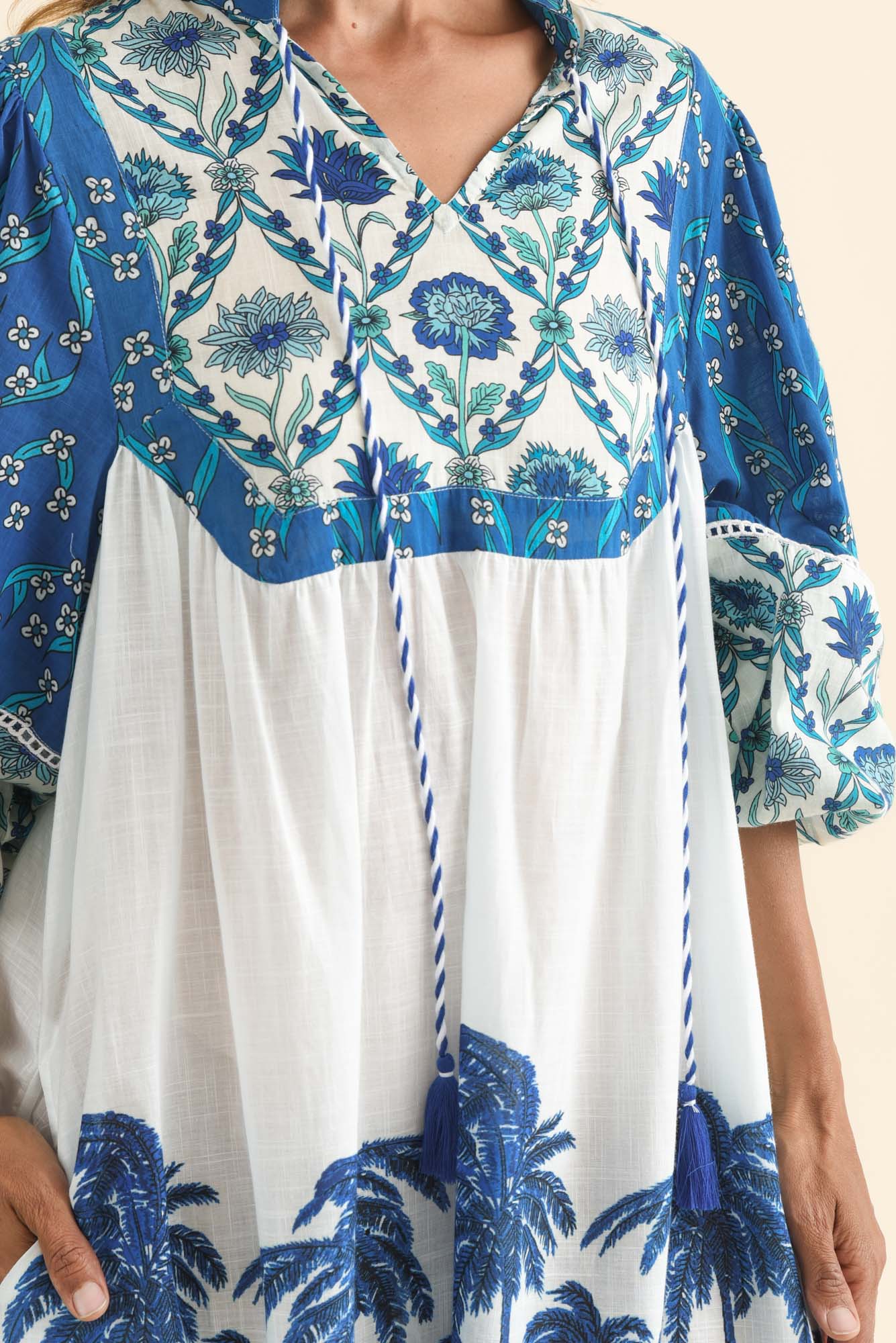 Shari Blue Tropical Cotton Dress - Image 6
