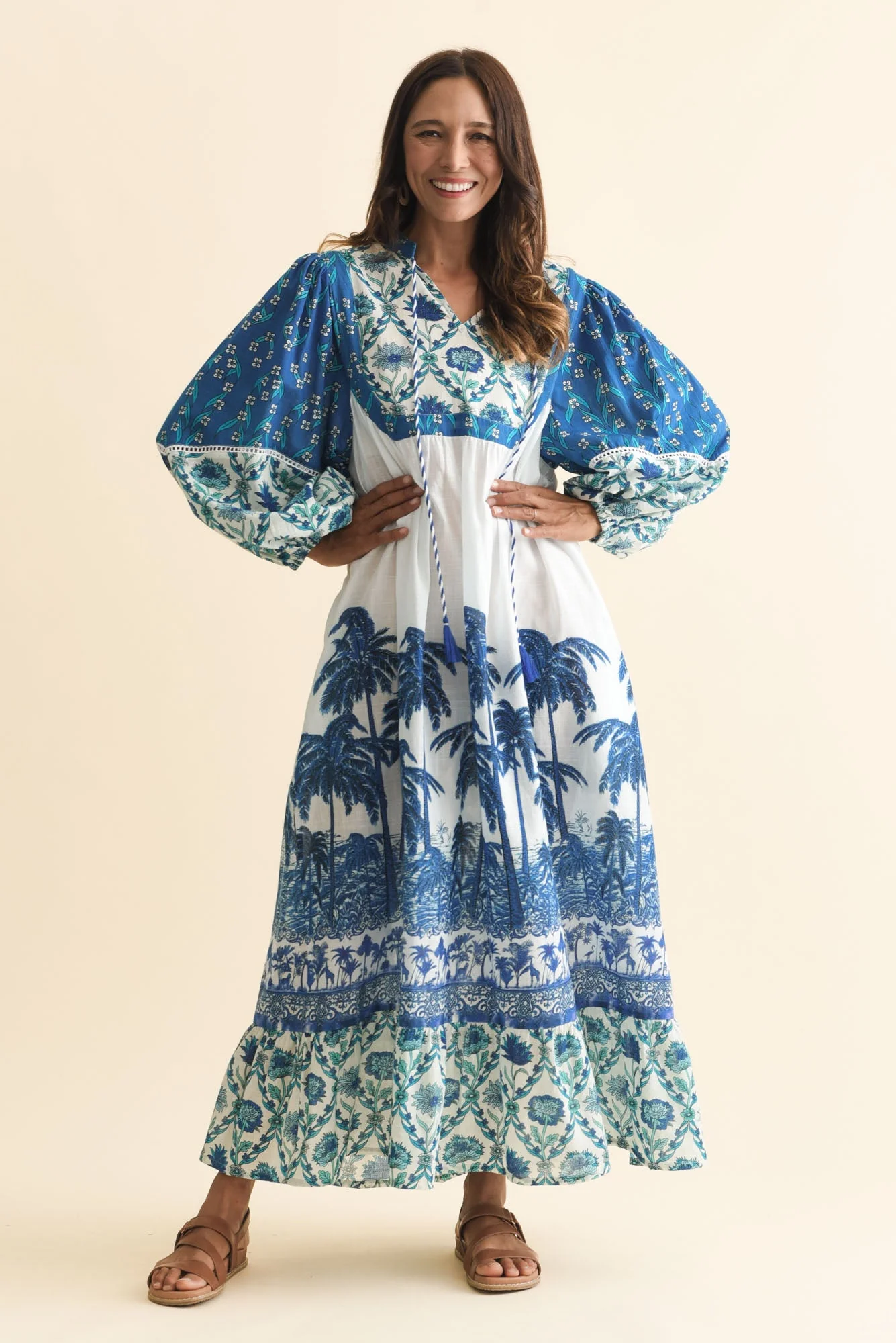 Shari Blue Tropical Cotton Dress - Image 7
