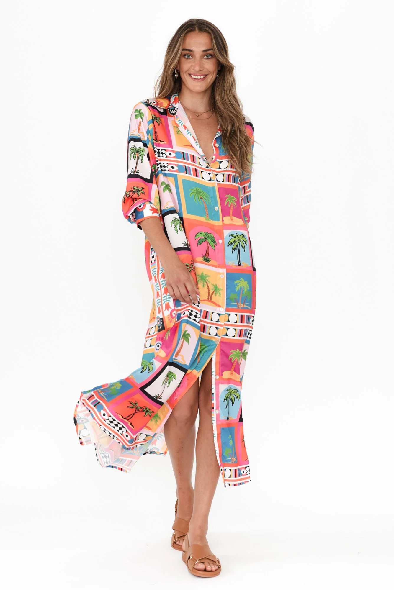 Shayli Pink Tropical Shirt Dress - Image 3