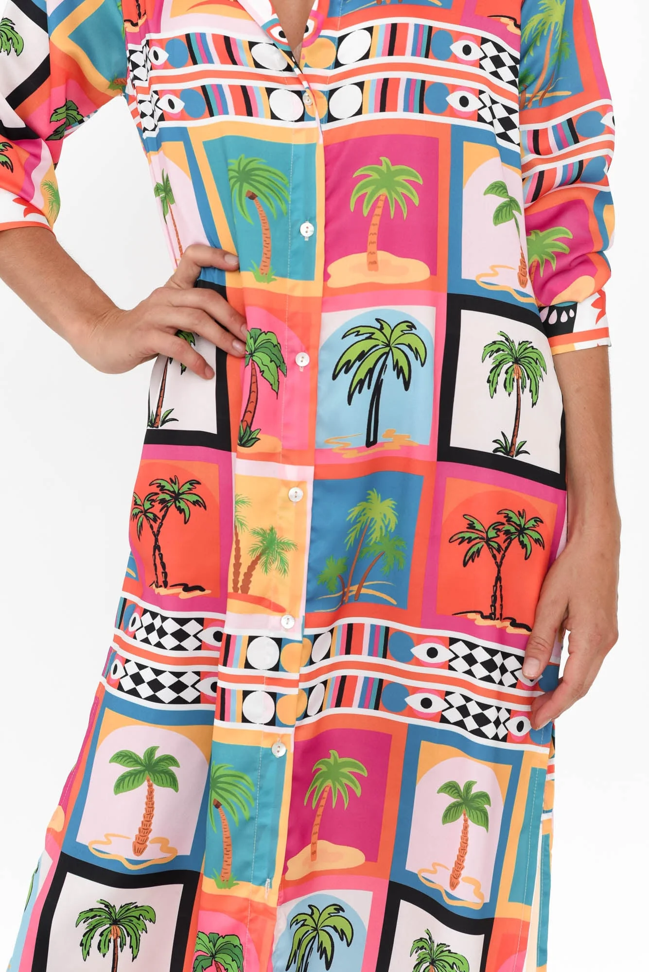 Shayli Pink Tropical Shirt Dress - Image 5