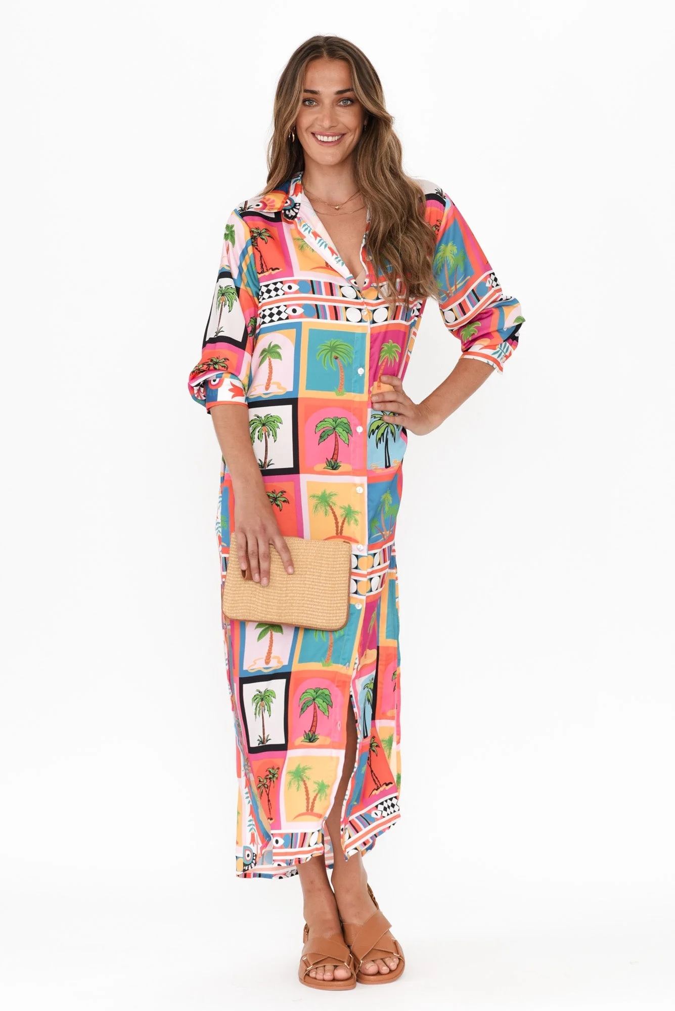 Shayli Pink Tropical Shirt Dress - Image 7