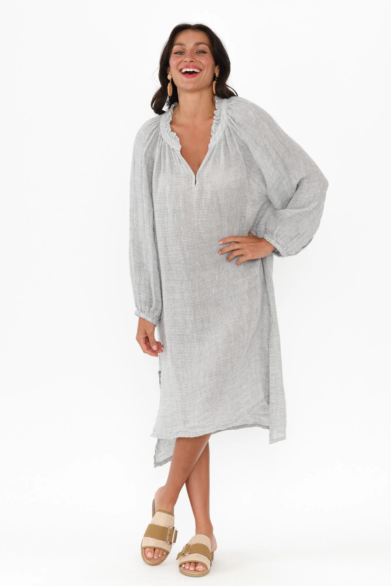 Sierra Light Blue Stripe Linen Dress - Image 2