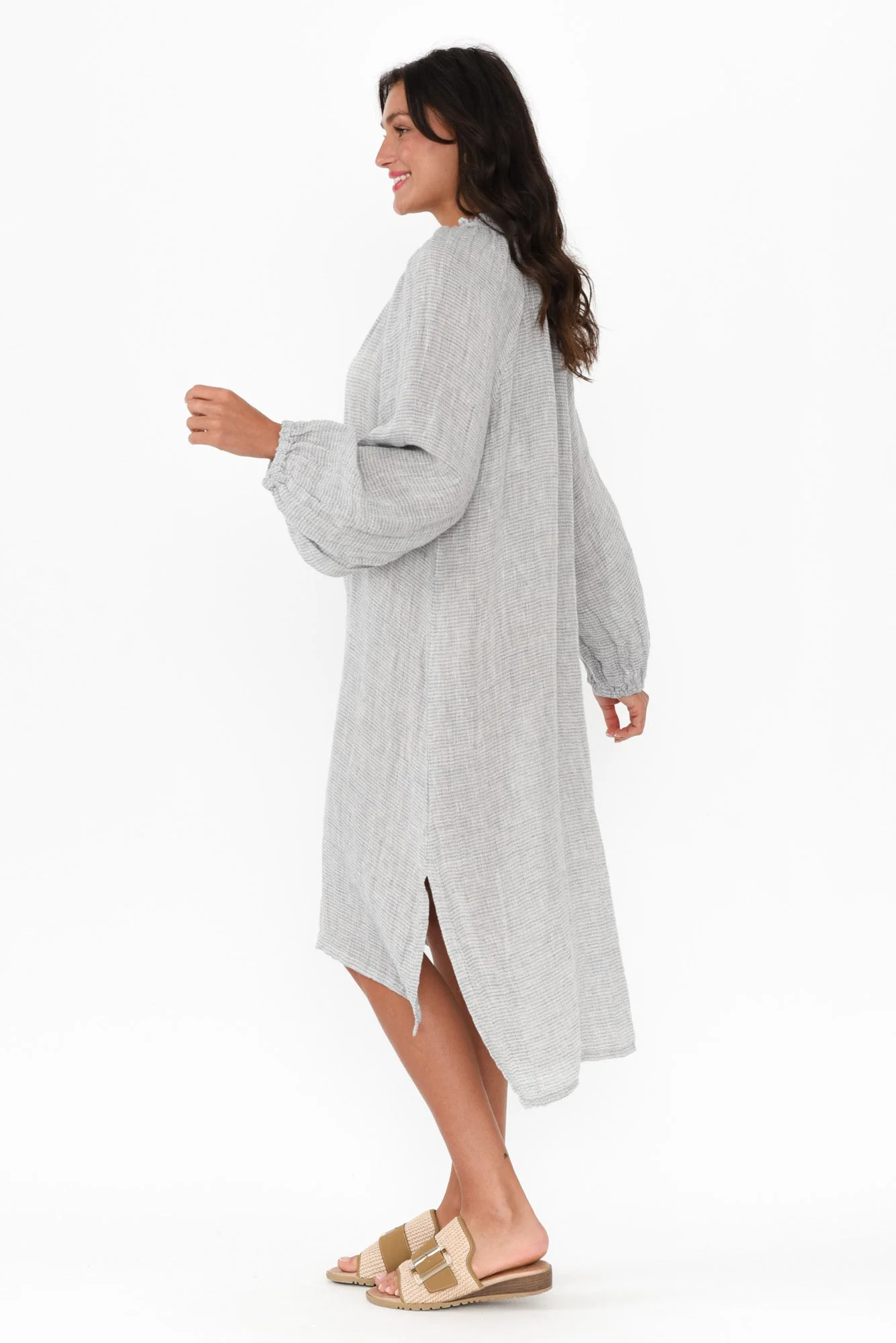 Sierra Light Blue Stripe Linen Dress - Image 3