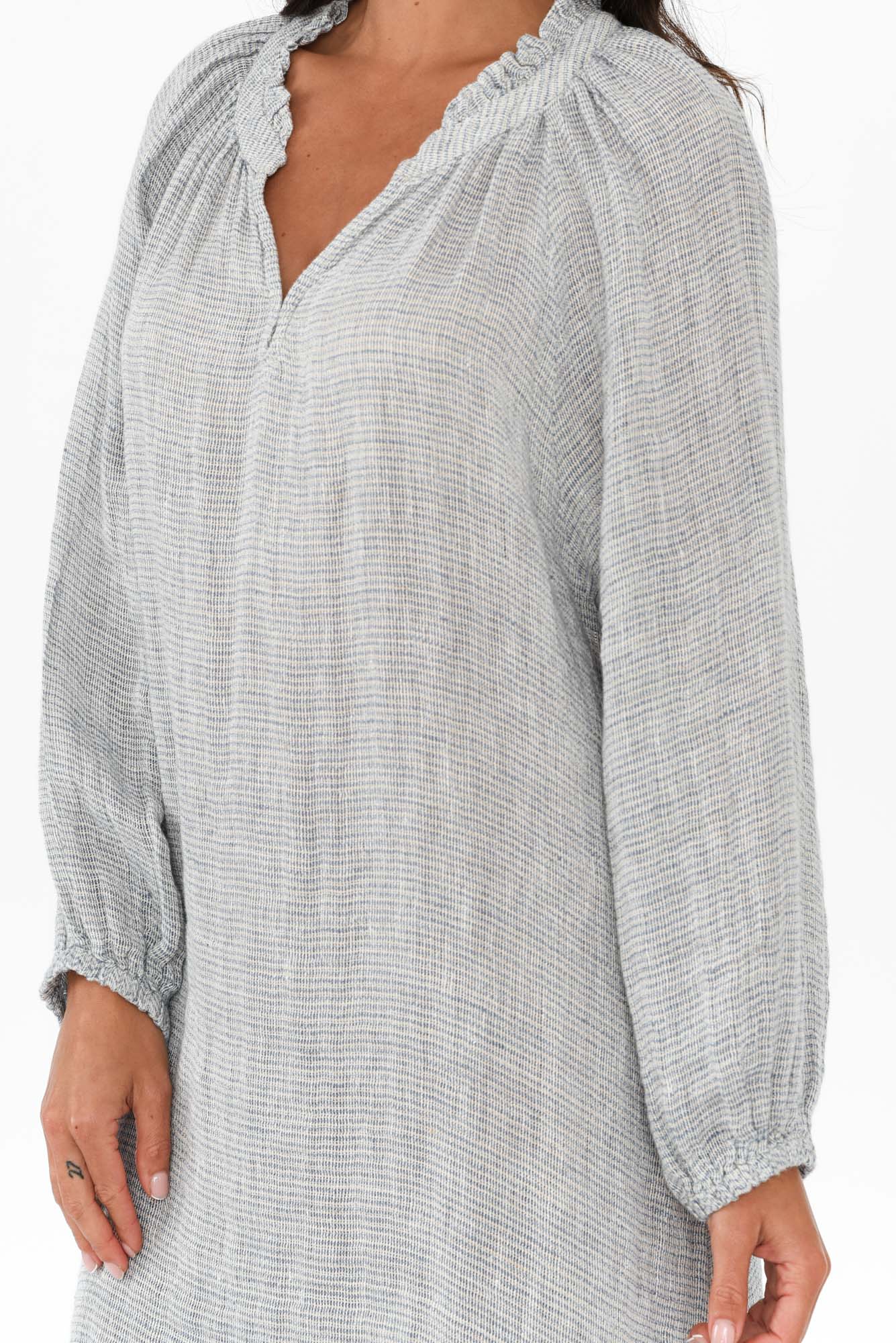 Sierra Light Blue Stripe Linen Dress - Image 5