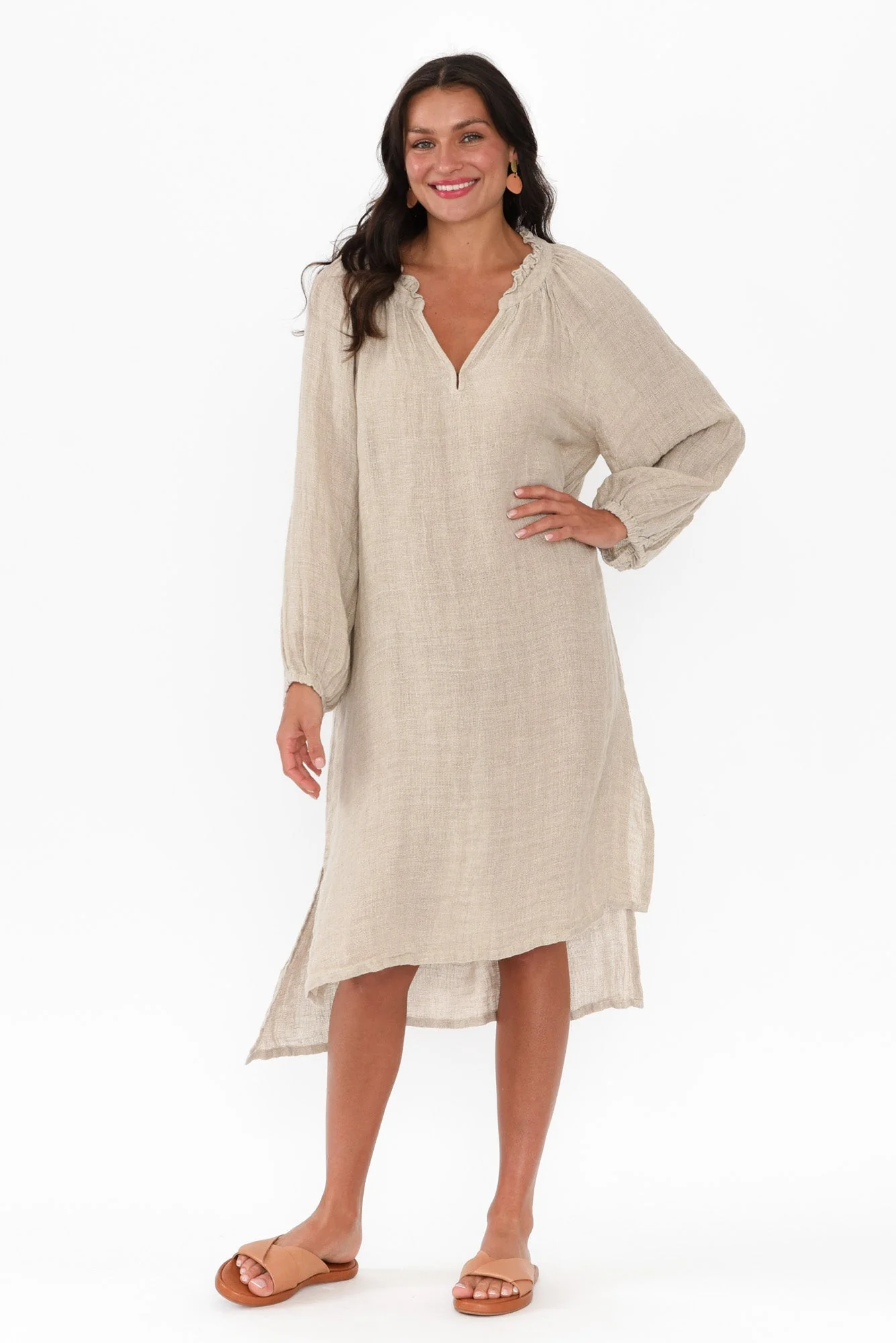 Sierra Natural Linen Midi Dress - Image 6