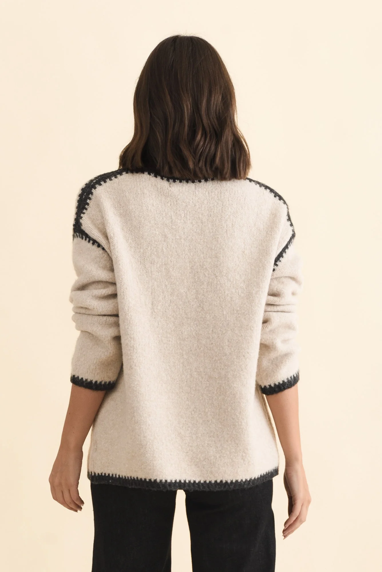 Simba Beige Contrast Knit Jumper - Image 4