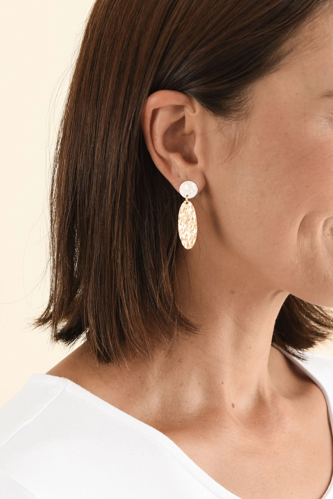 Simba Two Tone Beaten Drop Earrings - Image 2