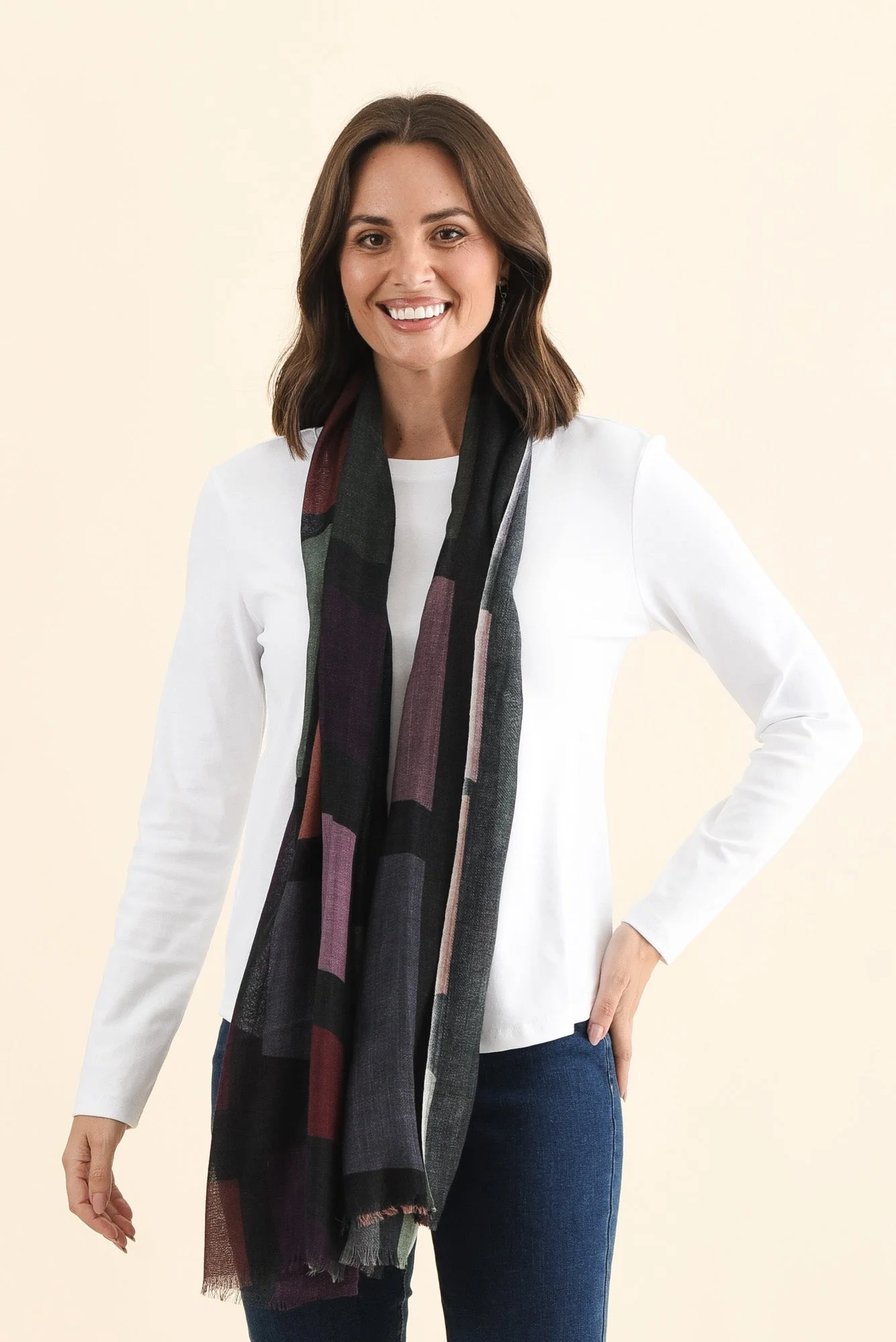 Simona Navy Geo Merino Wool Scarf - Image 2