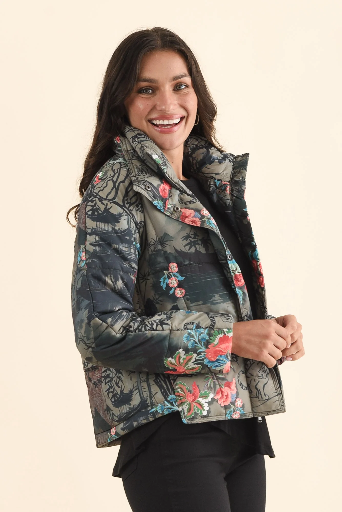 Simona Pink Flower Puffer Jacket - Image 3