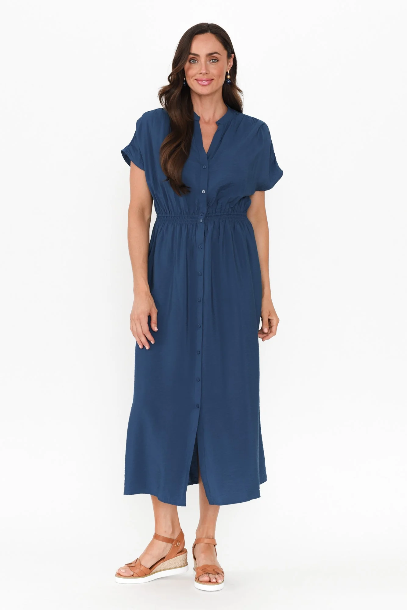 Simone Blue Button Dress - Image 3