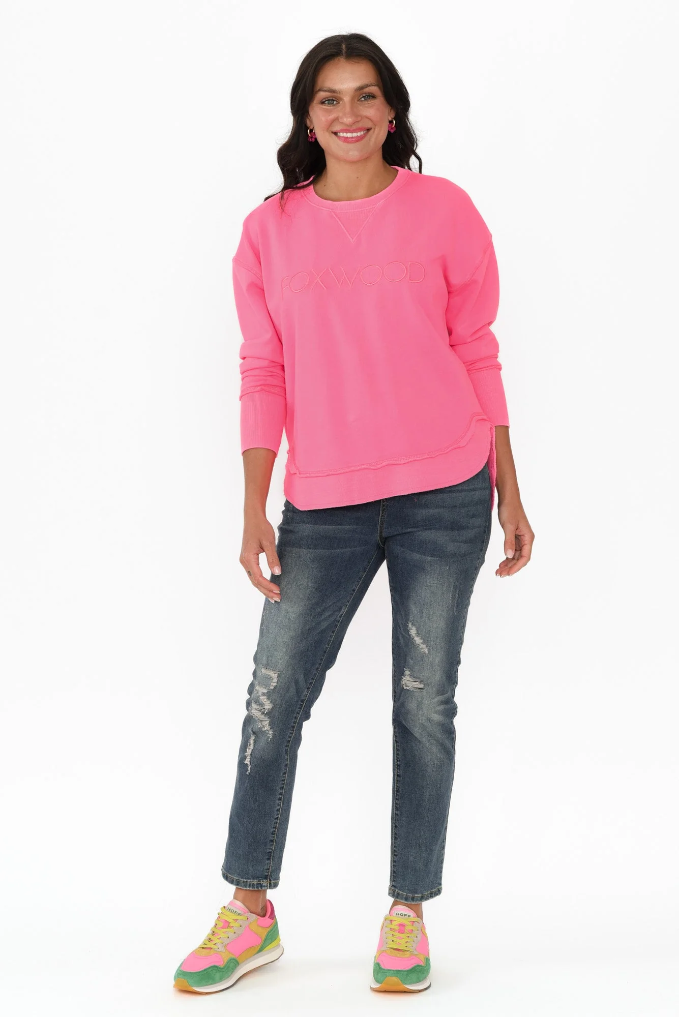Simplified Bright Pink Crewneck Sweatshirt - Image 3