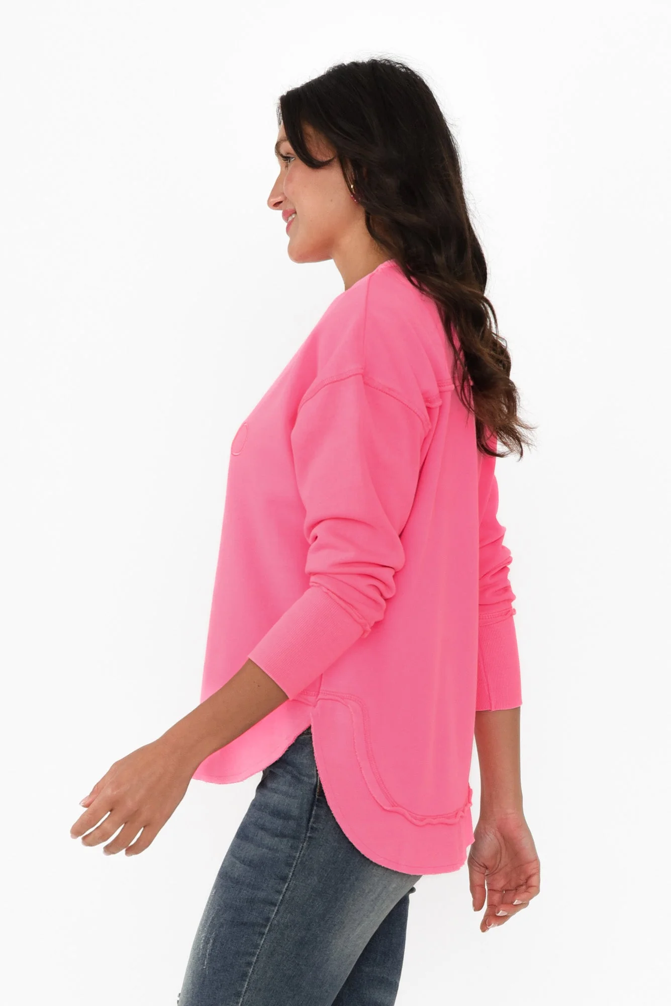 Simplified Bright Pink Crewneck Sweatshirt - Image 4