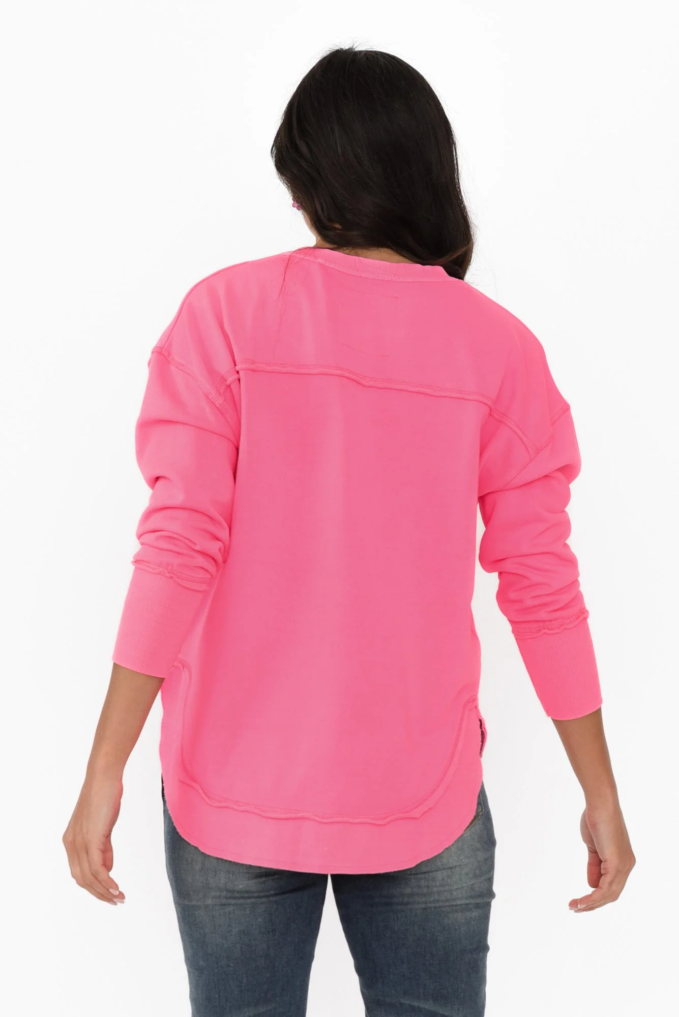 Simplified Bright Pink Crewneck Sweatshirt - Image 5