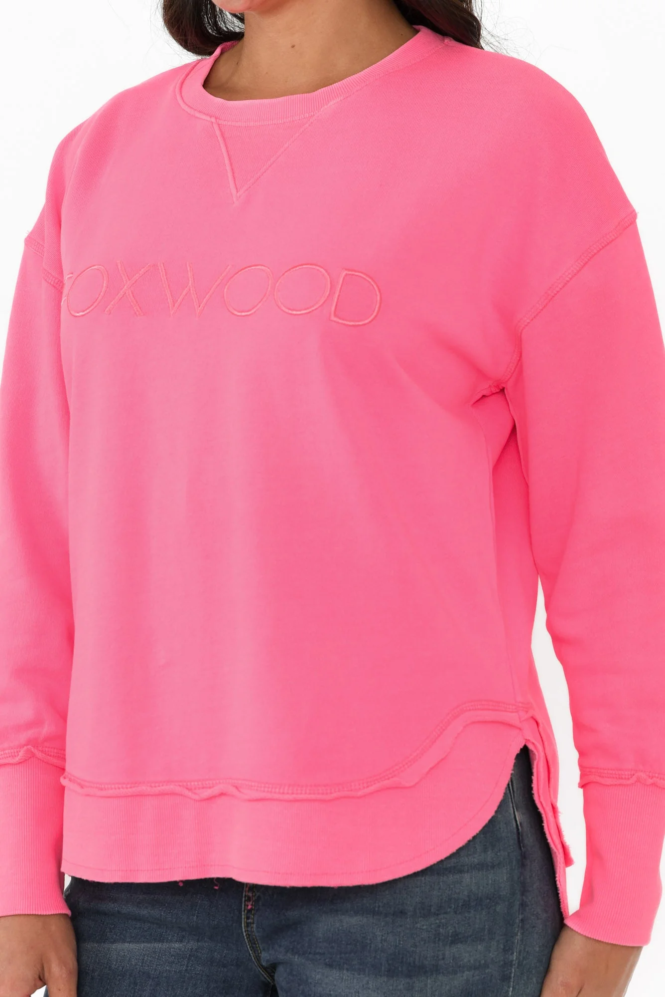 Simplified Bright Pink Crewneck Sweatshirt - Image 6