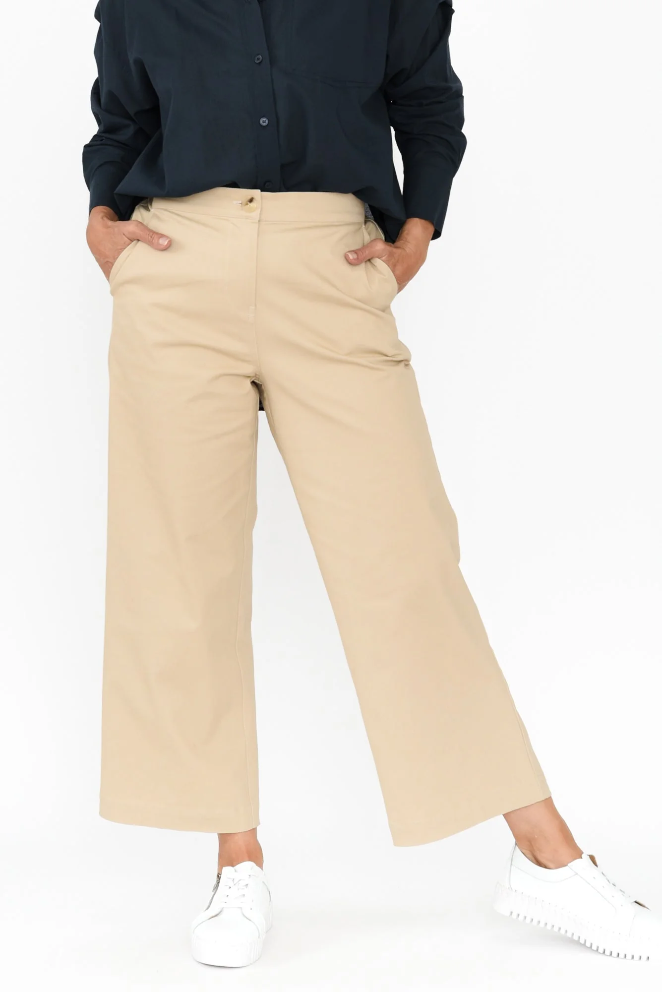 Sinatra Beige Cotton Wide Leg Pants - Image 2