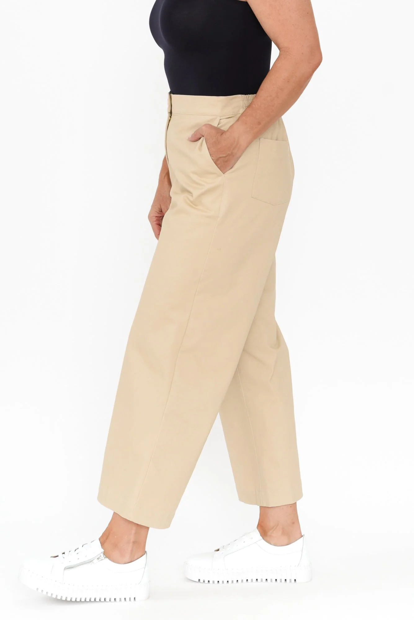 Sinatra Beige Cotton Wide Leg Pants - Image 4