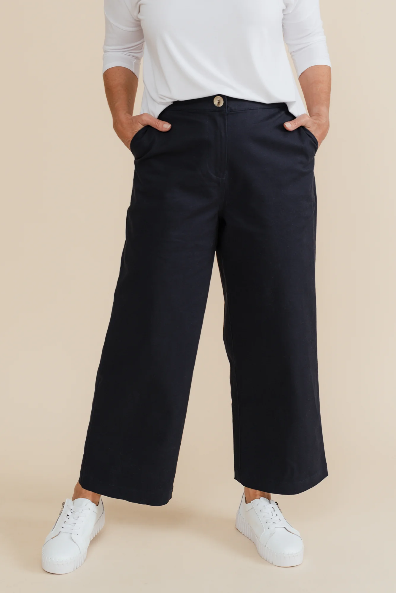 Sinatra Navy Cotton Wide Leg Pants - Image 12