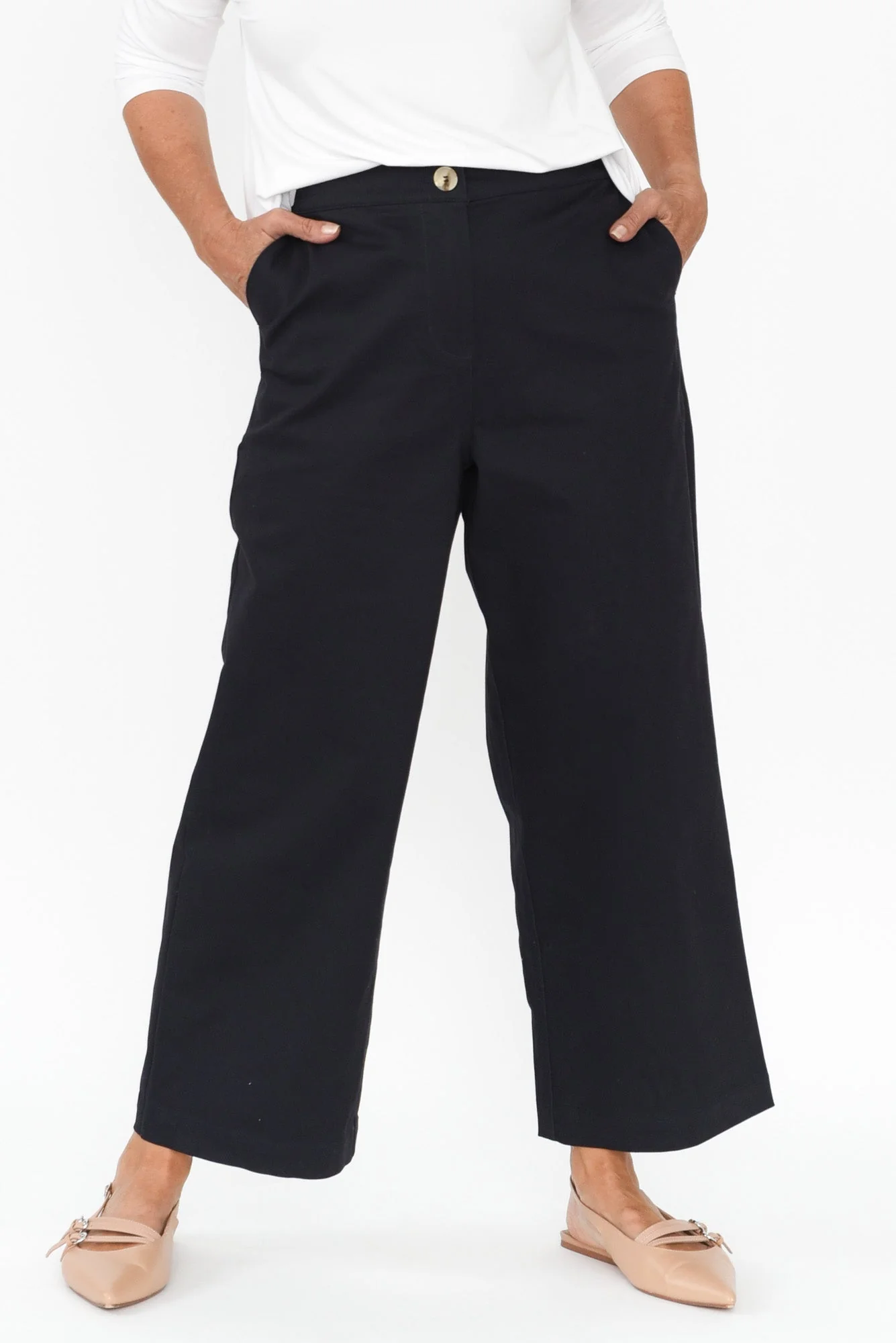 Sinatra Navy Cotton Wide Leg Pants - Image 2