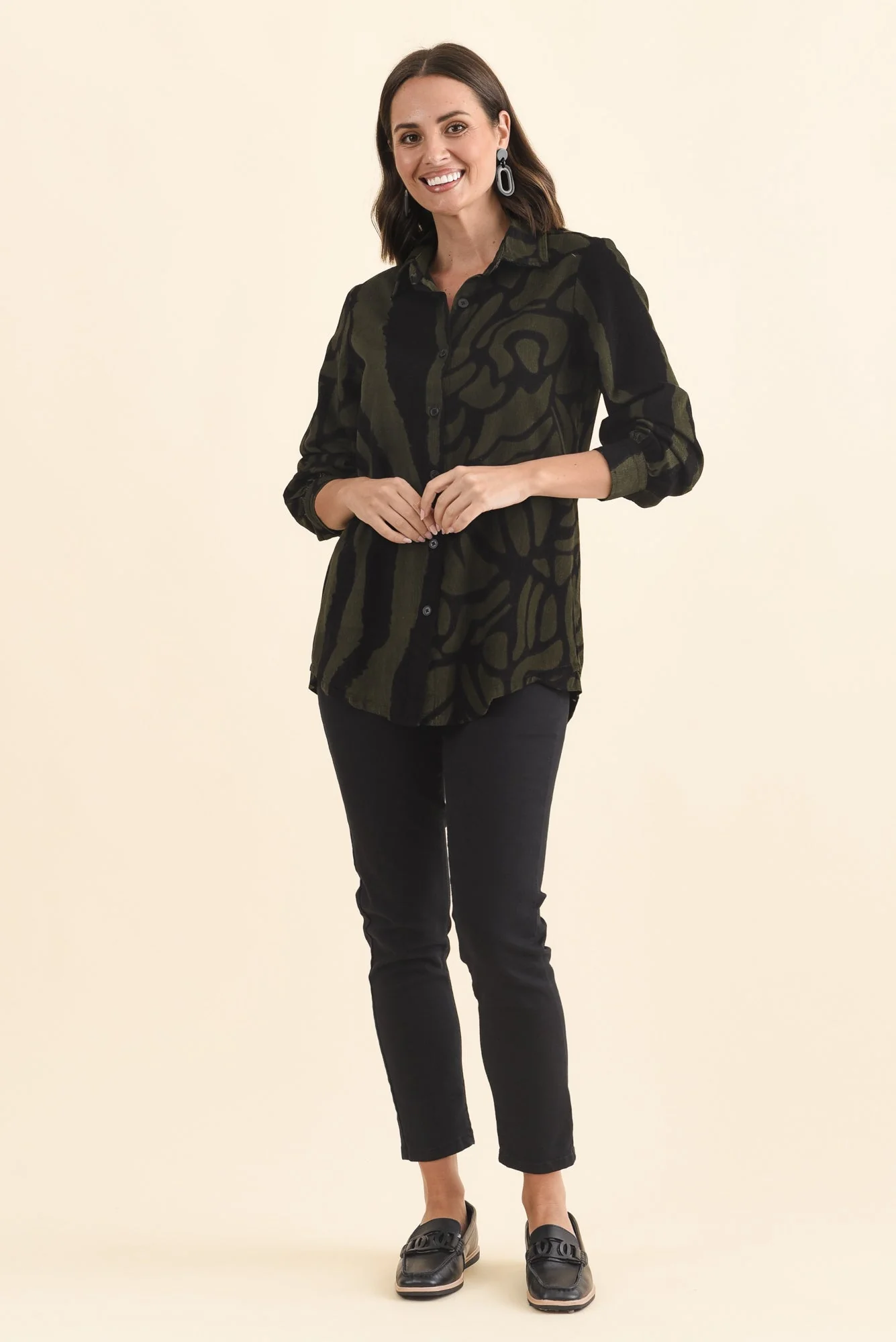 Sirah Olive Stripe Cotton Shirt - Image 2