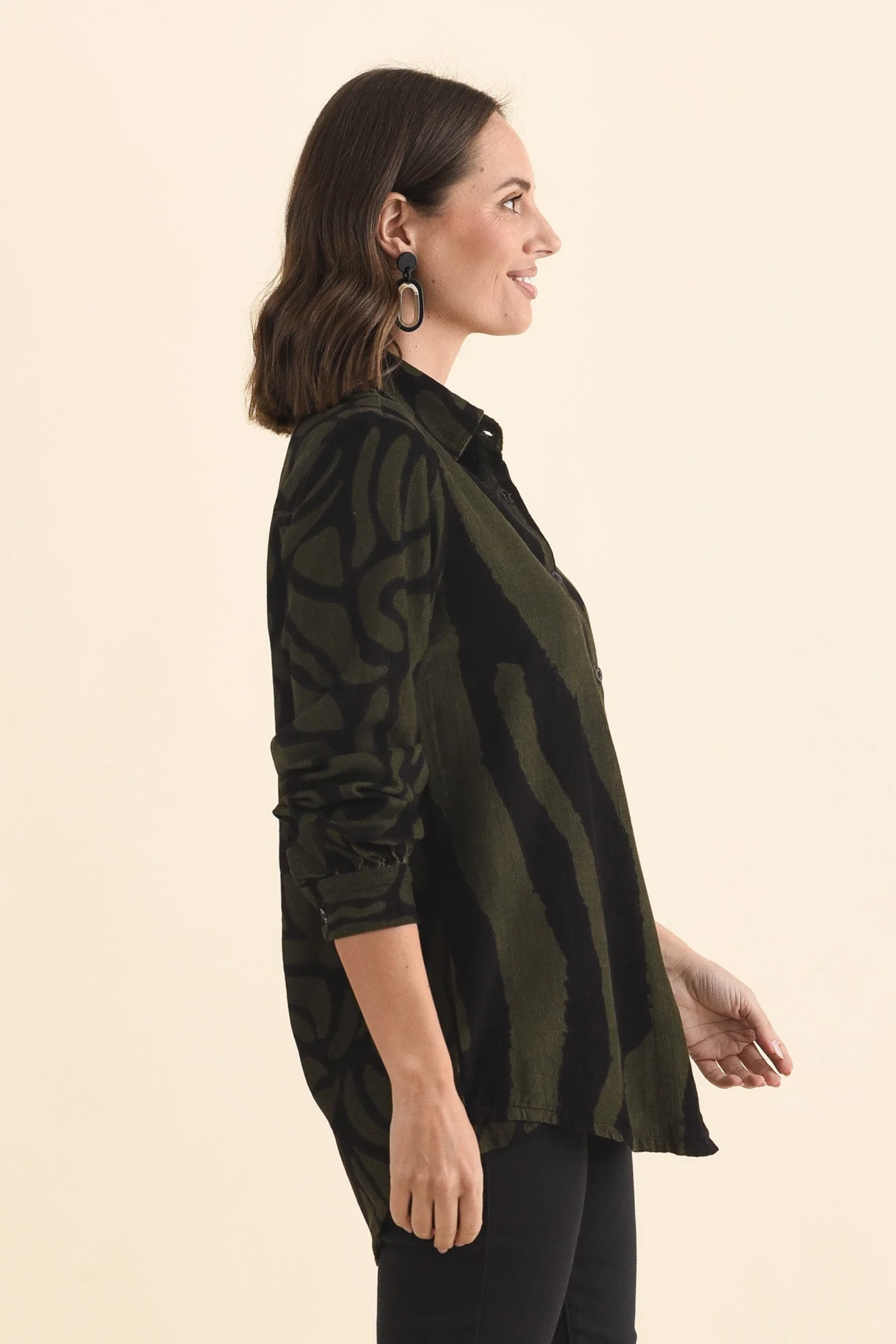 Sirah Olive Stripe Cotton Shirt - Image 3