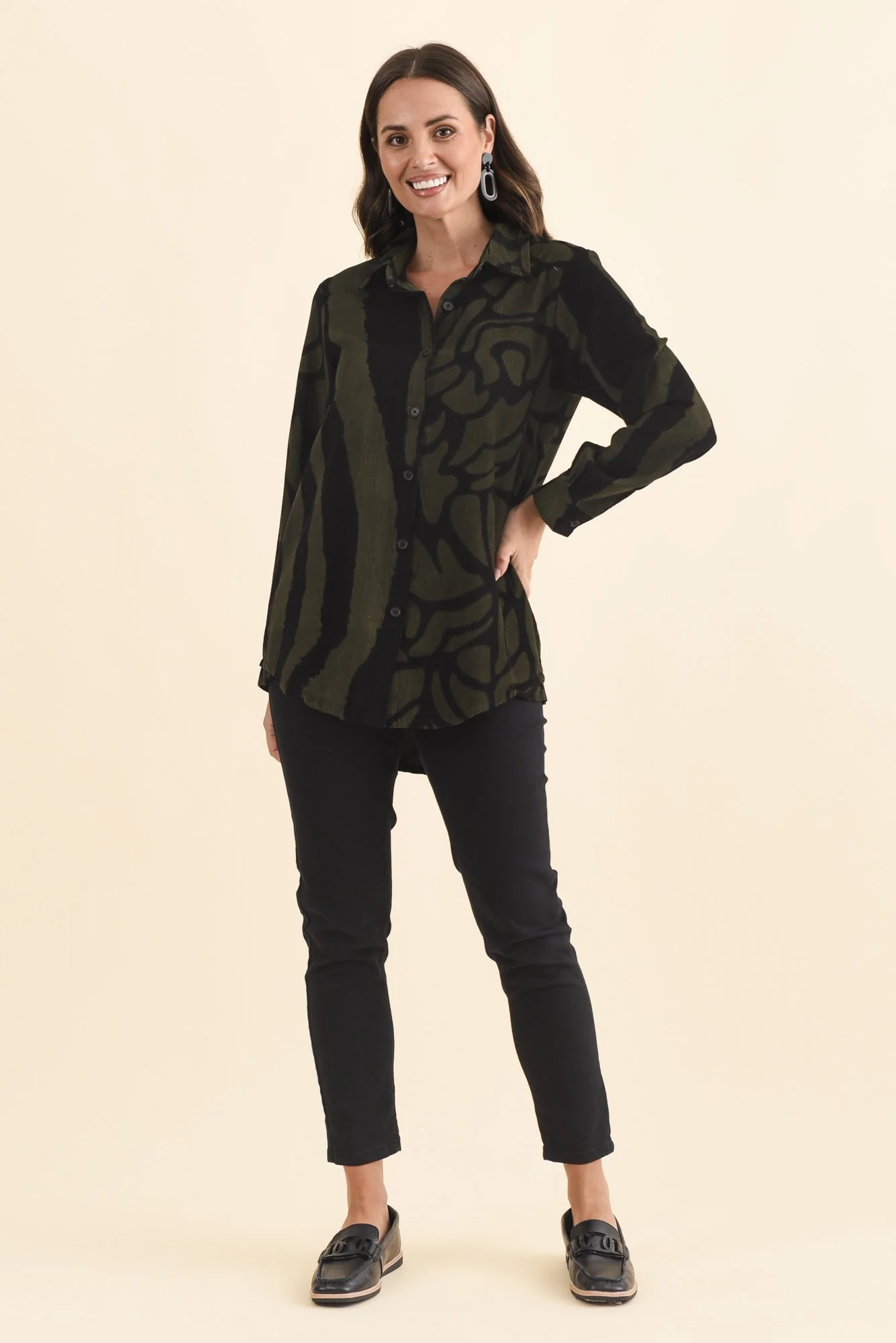 Sirah Olive Stripe Cotton Shirt - Image 6