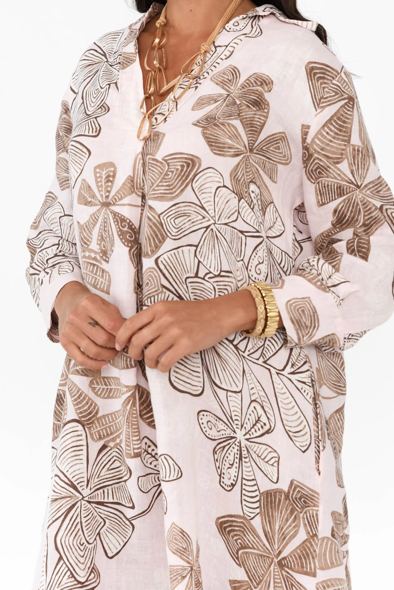Slayde Pink Floral Linen Collared Dress - Image 6