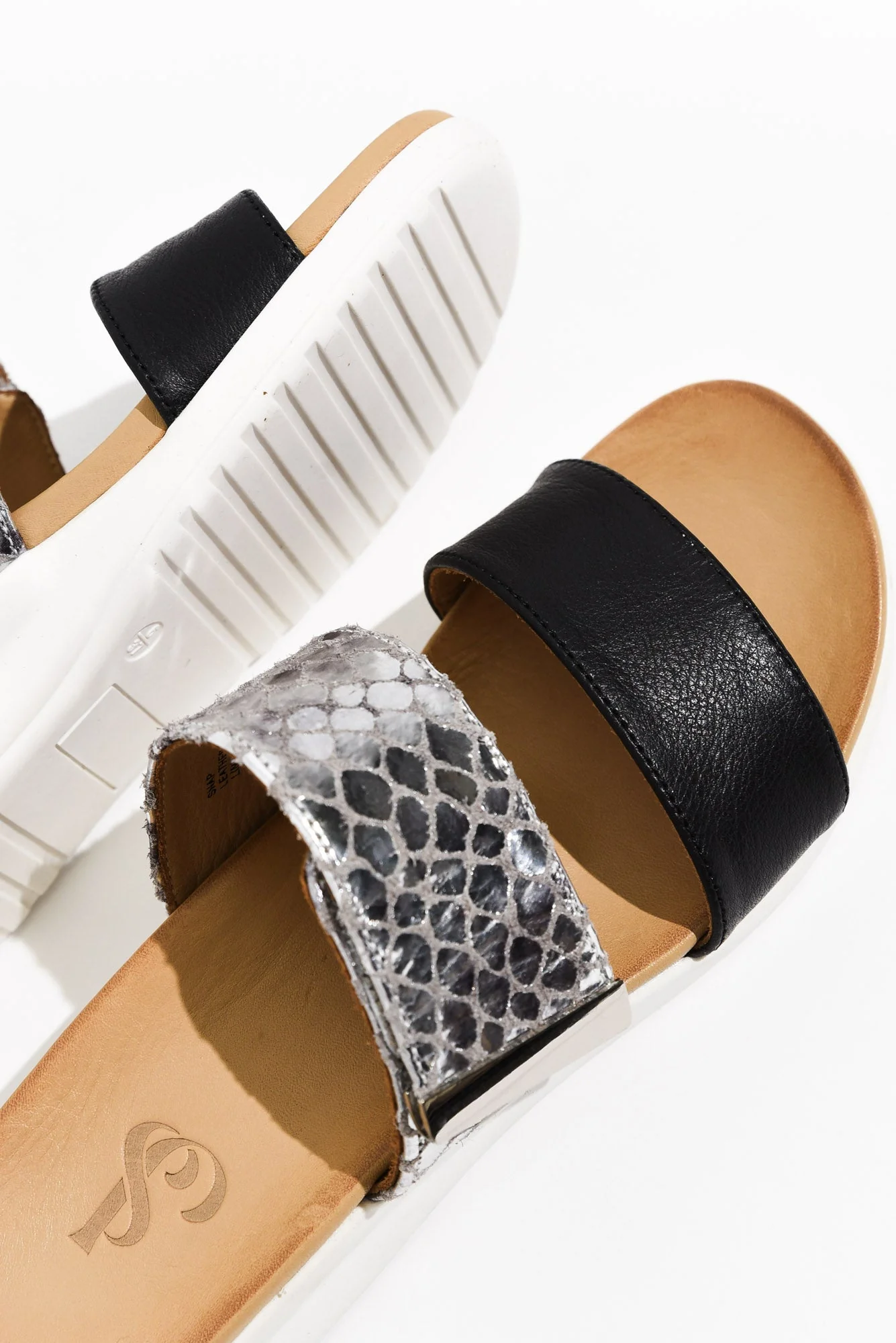 Snap Black Snake Leather Velcro Slide - Image 6